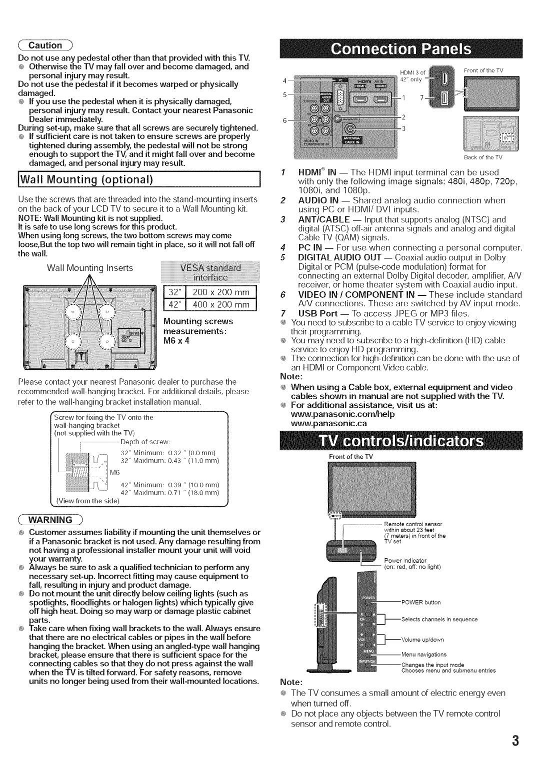 Panasonic TC-L42USX manual 400x 200 mm, tio0all, personalinjurymayresultContactyournearest.Panasonic 