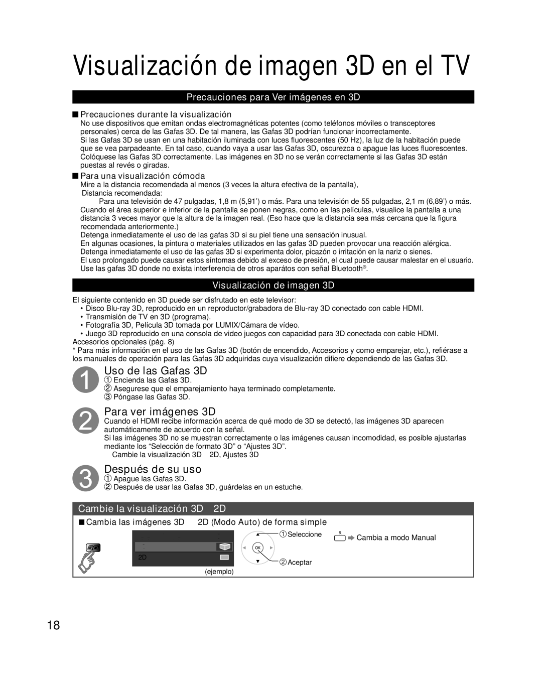 Panasonic TC-L47WT50 Uso de las Gafas 3D, Para ver imágenes 3D, Después de su uso, Precauciones para Ver imágenes en 3D 