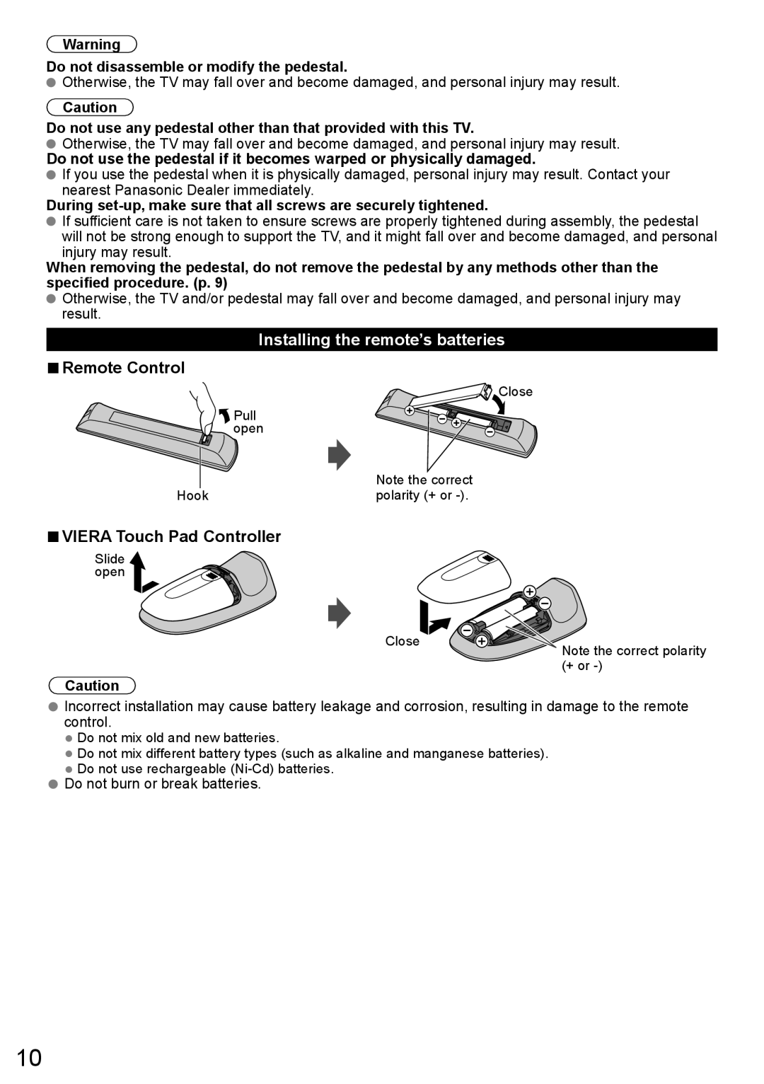 Panasonic TC-L47WT60 owner manual Installing the remote’s batteries, Remote Control, Viera Touch Pad Controller 