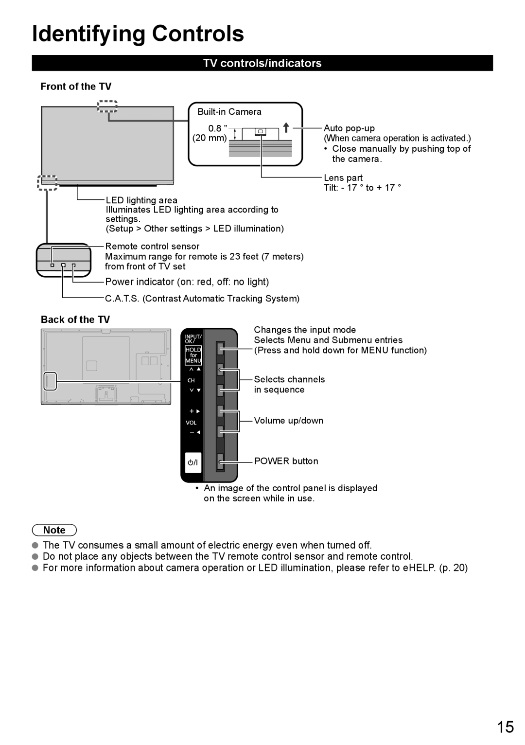 Panasonic TC-L47WT60 owner manual Identifying Controls, TV controls/indicators, Front of the TV 