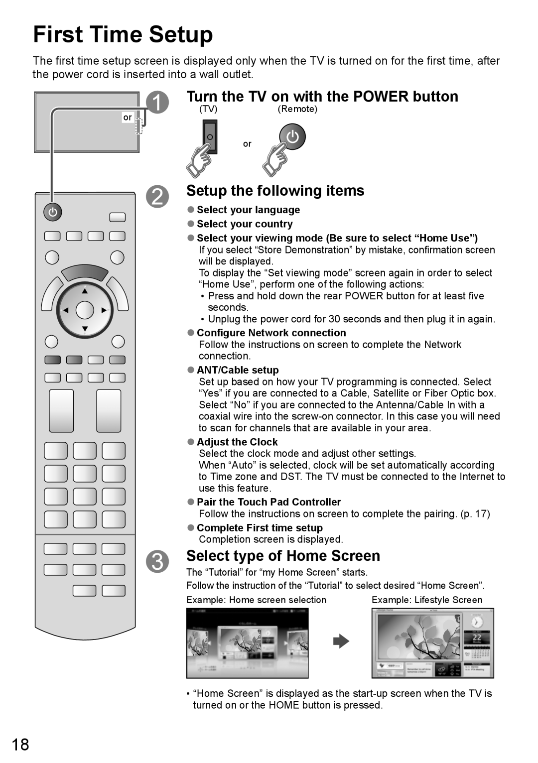 Panasonic TC-L47WT60 owner manual First Time Setup 