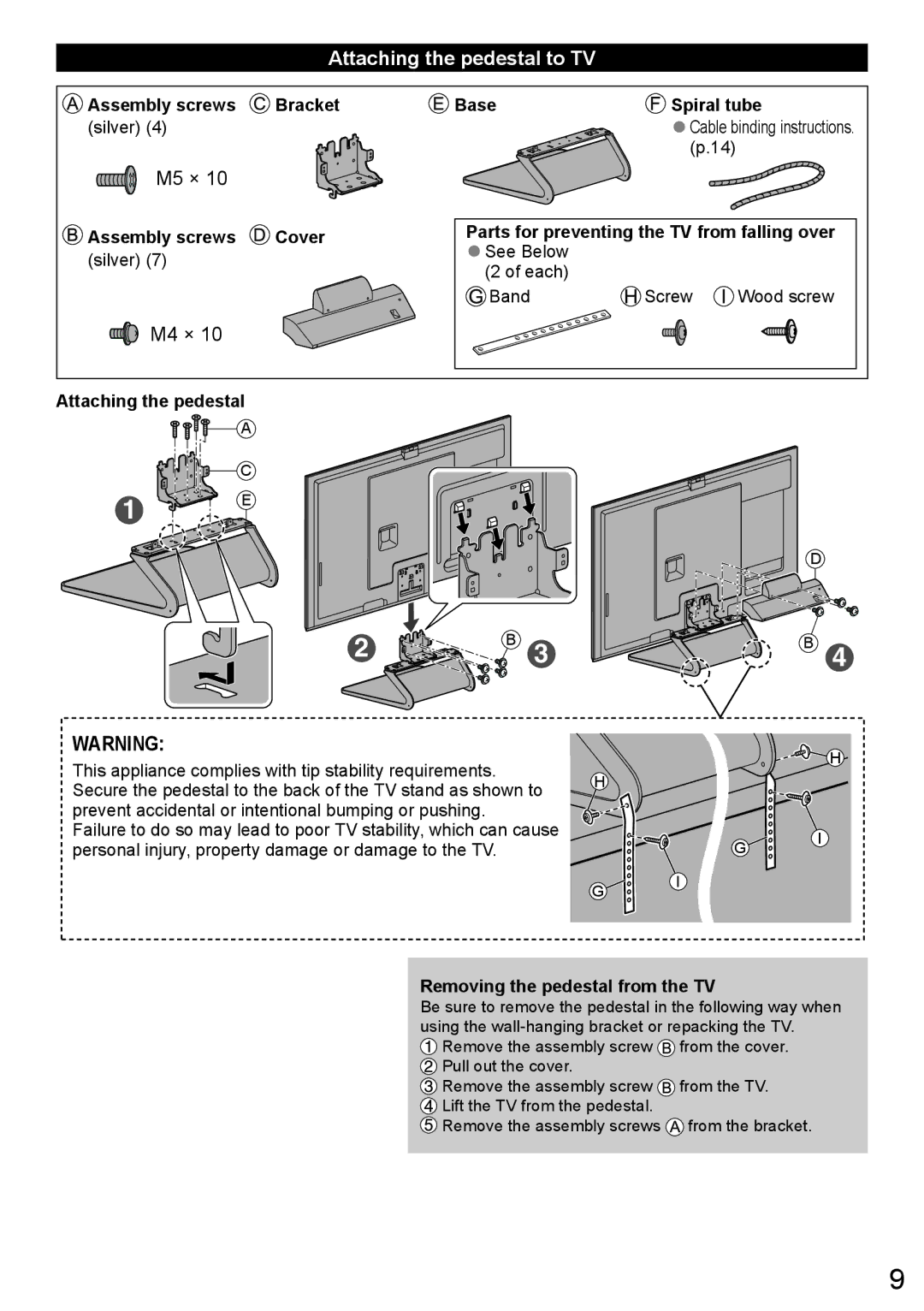 Panasonic TC-L47WT60 owner manual Attaching the pedestal to TV 