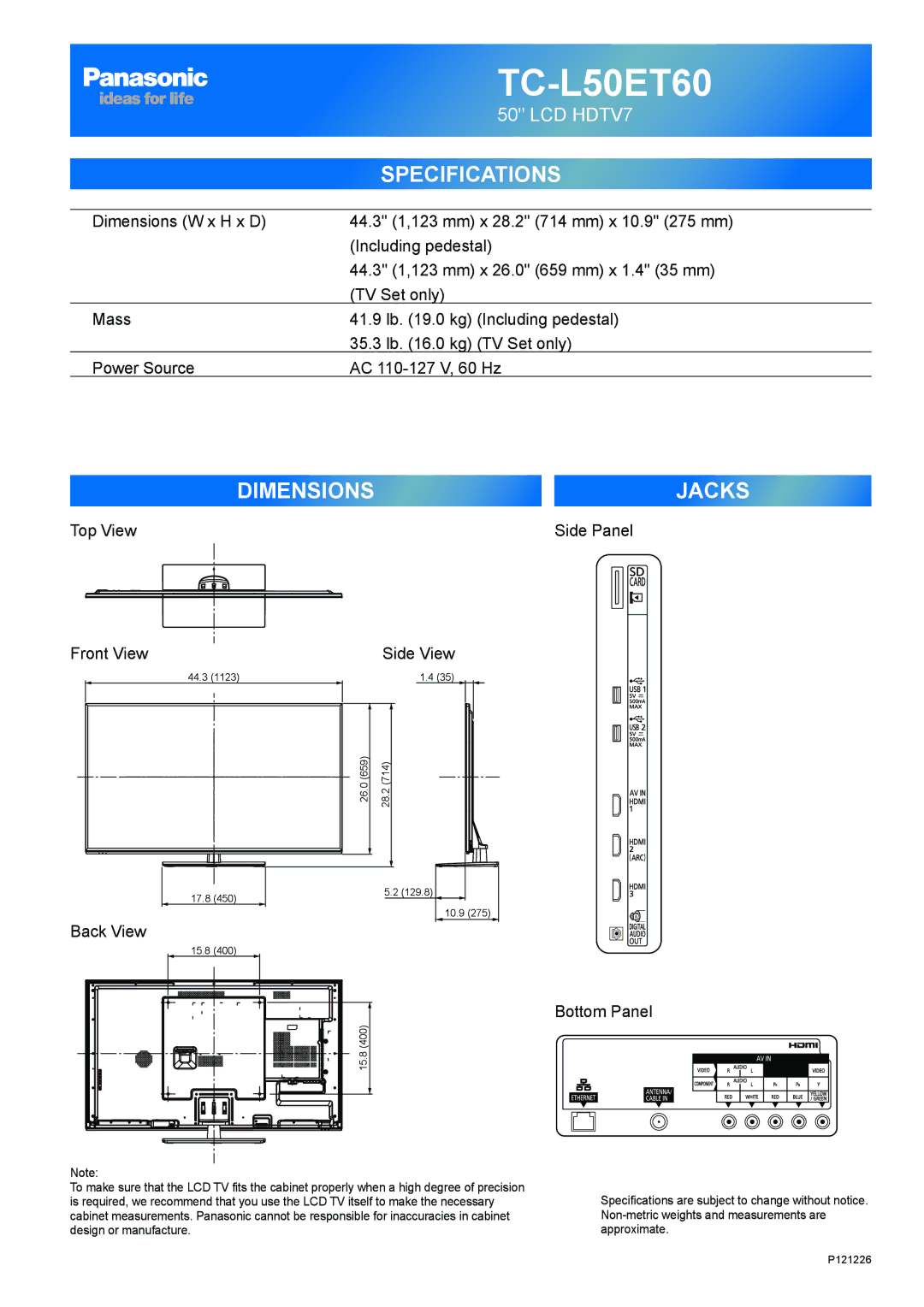 Panasonic TC-L47ET60, TC-L55ET60 owner manual TC-L50ET60 