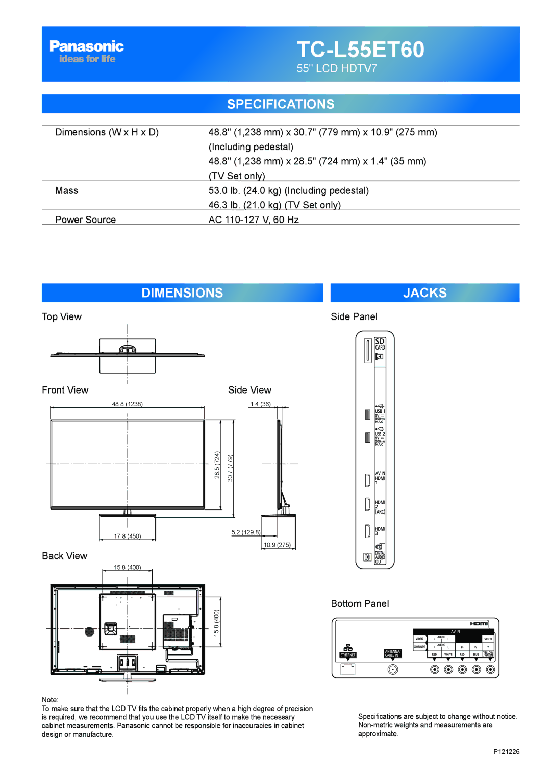 Panasonic TC-L50ET60, TC-L47ET60 owner manual TC-L55ET60 