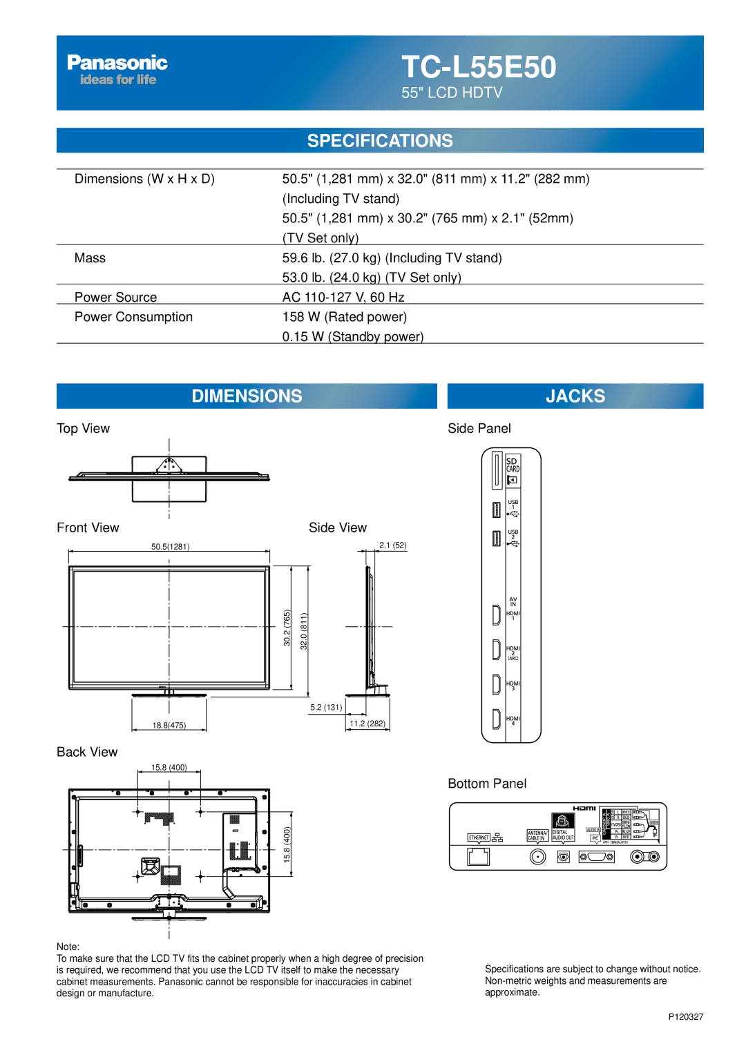 Panasonic TC-L47ET5, TC-L55ET5, Panasonic TC-L47E50, TC-L47DT50, TC-L42E50, TCL42E50 owner manual TC-L55E50 