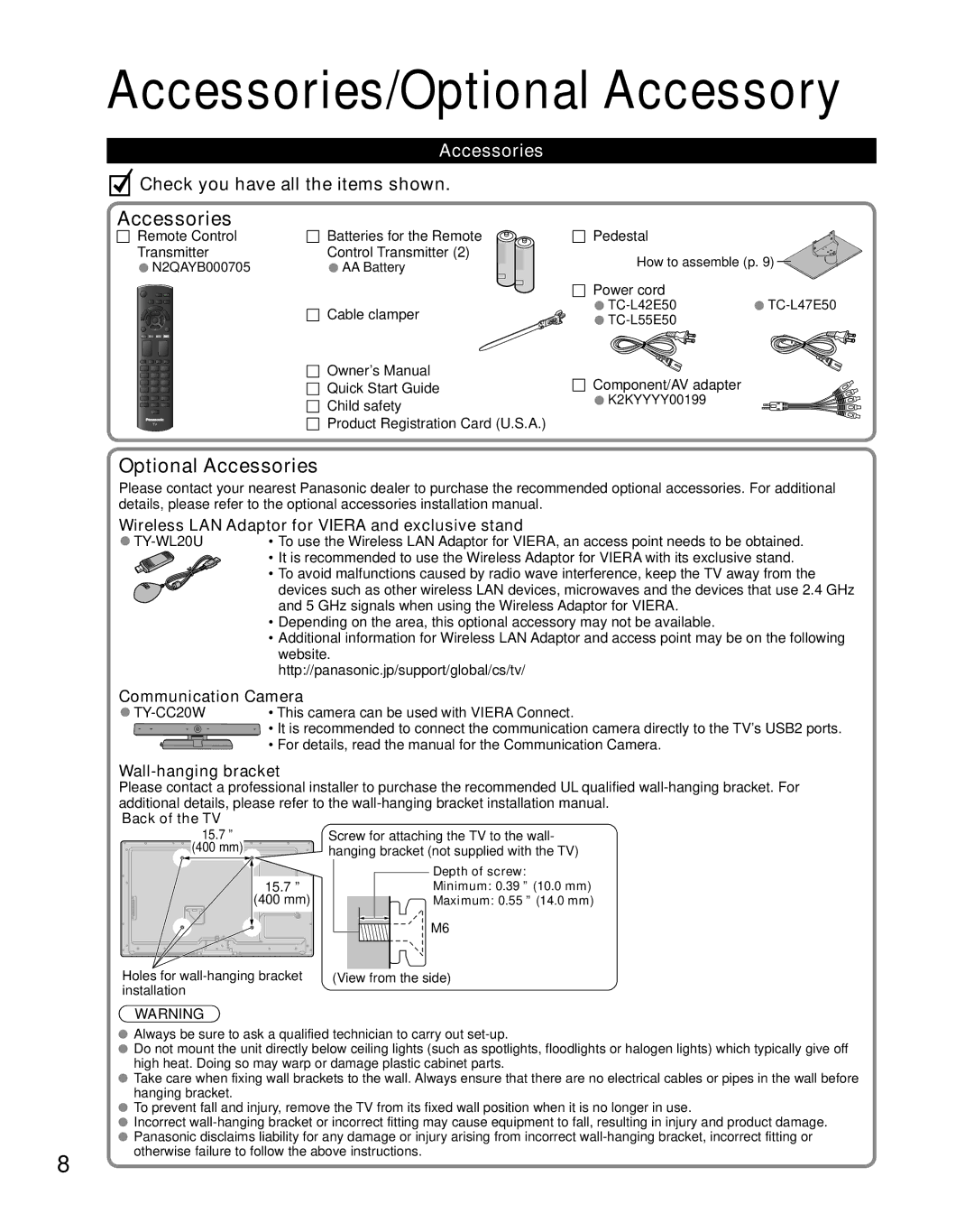 Panasonic Panasonic TC-L47E50, TCL42E50 Accessories/Optional Accessory, Wireless LAN Adaptor for Viera and exclusive stand 