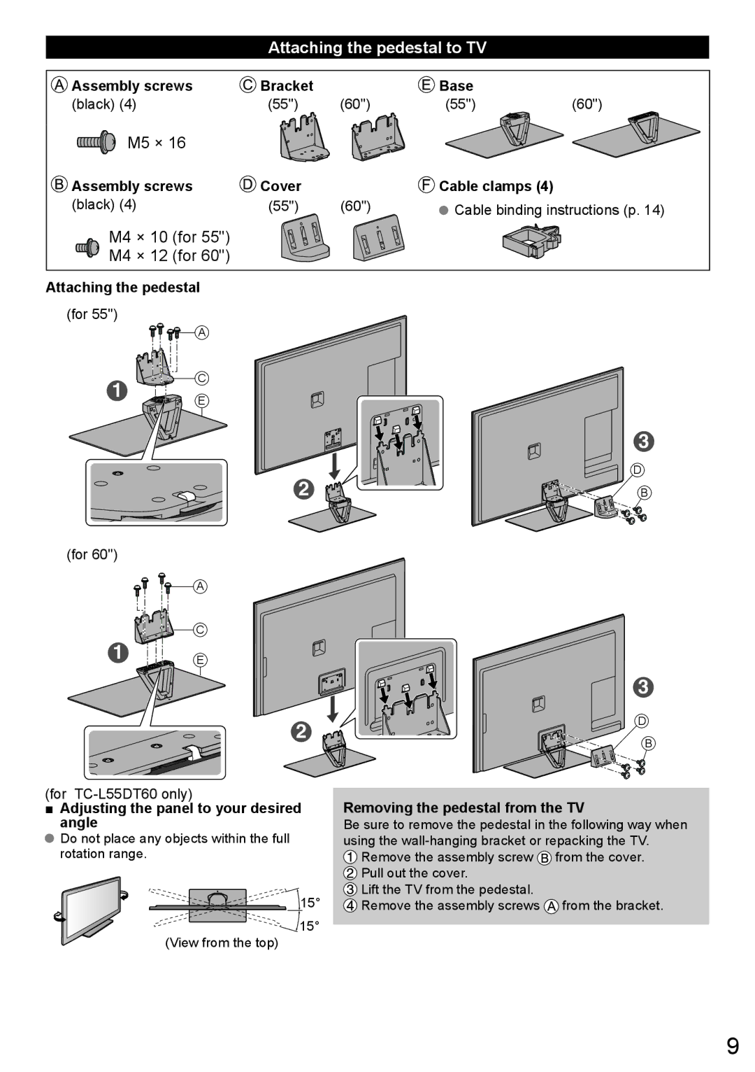 Panasonic TC-L60DT60 owner manual Attaching the pedestal to TV 