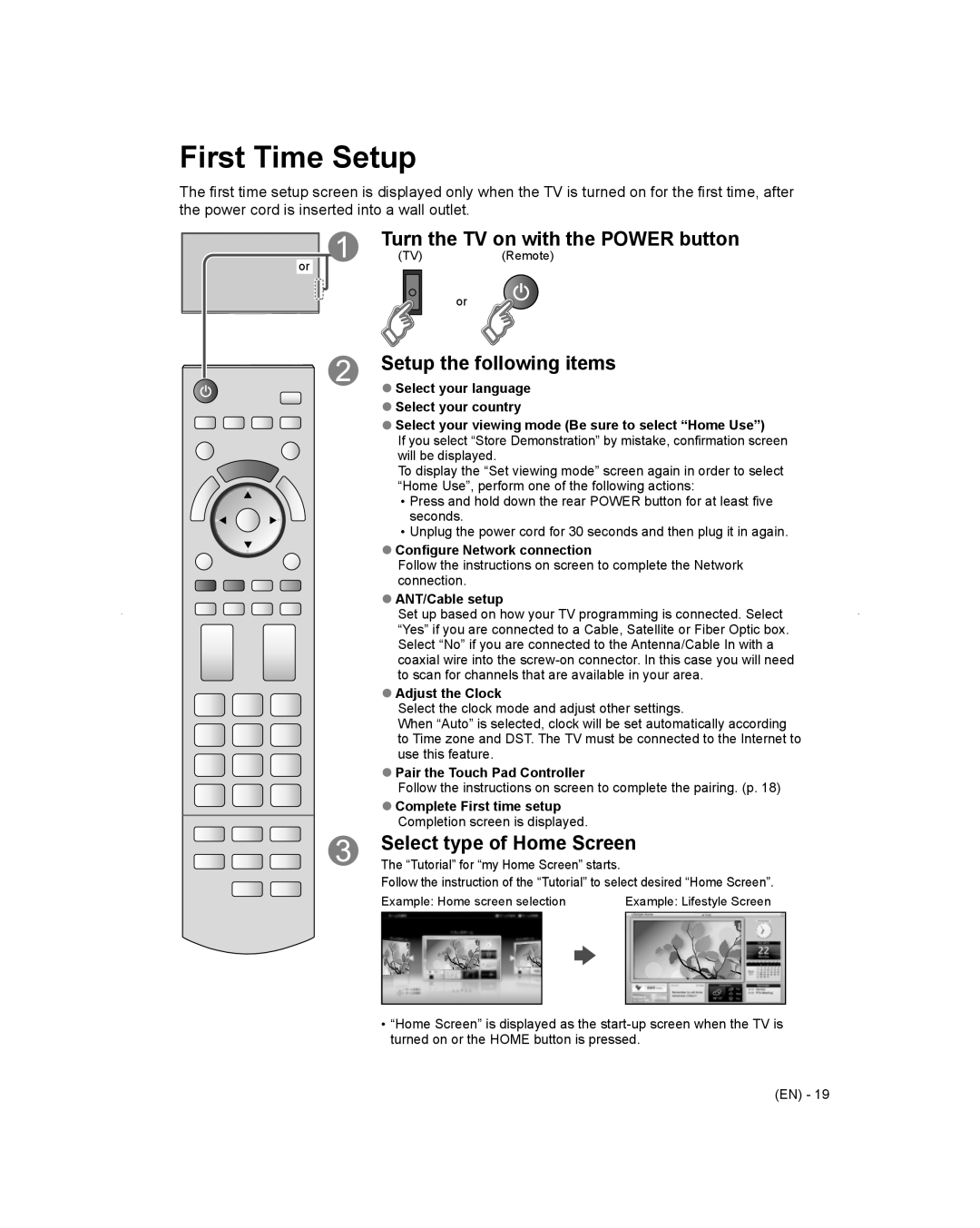 Panasonic TC-L65WT600 owner manual First Time Setup 