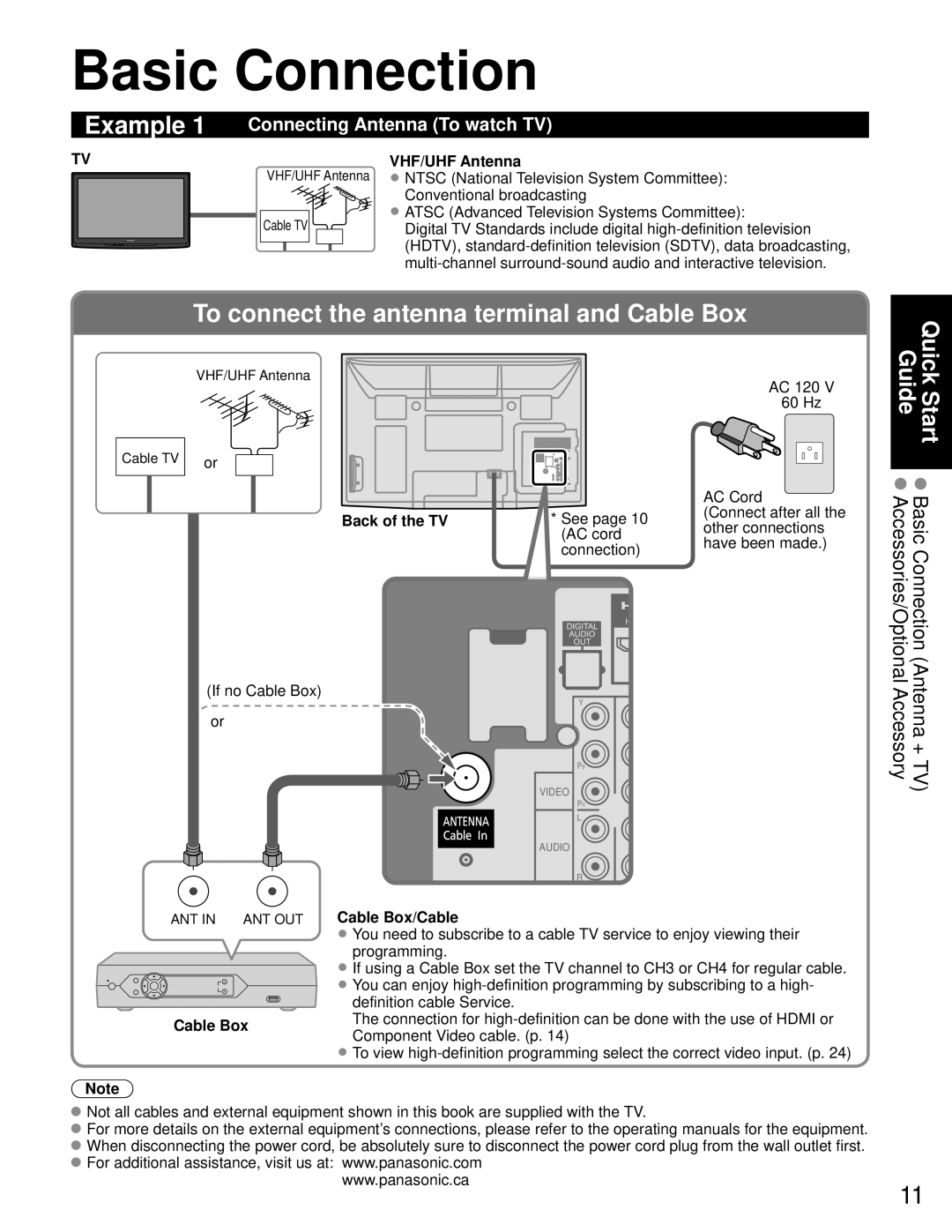 Panasonic TC-P50C1, TC-P42C1 quick start Basic Connection, Connecting Antenna To watch TV, VHF/UHF Antenna, Back of the TV 