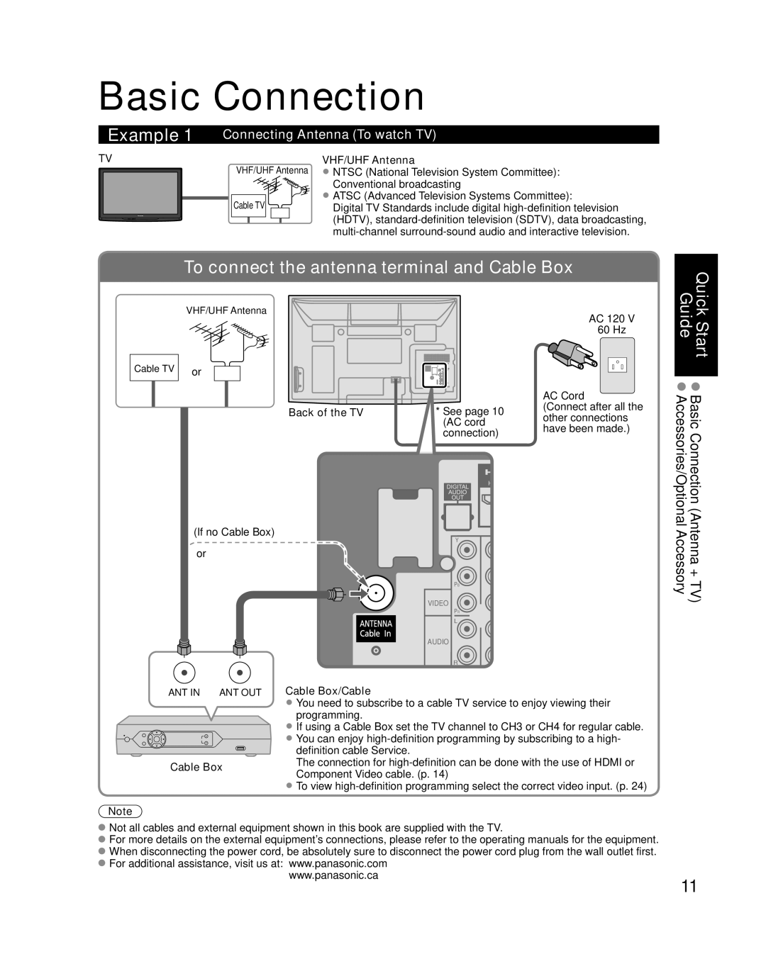 Panasonic TC-P50C1, TC-P42C1 quick start Basic Connection, Connecting Antenna To watch TV 