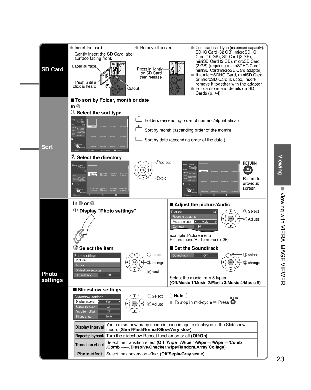 Panasonic TC-P46C2, TC-P42C2, TC-P50C2 quick start Viewing Photo settings 