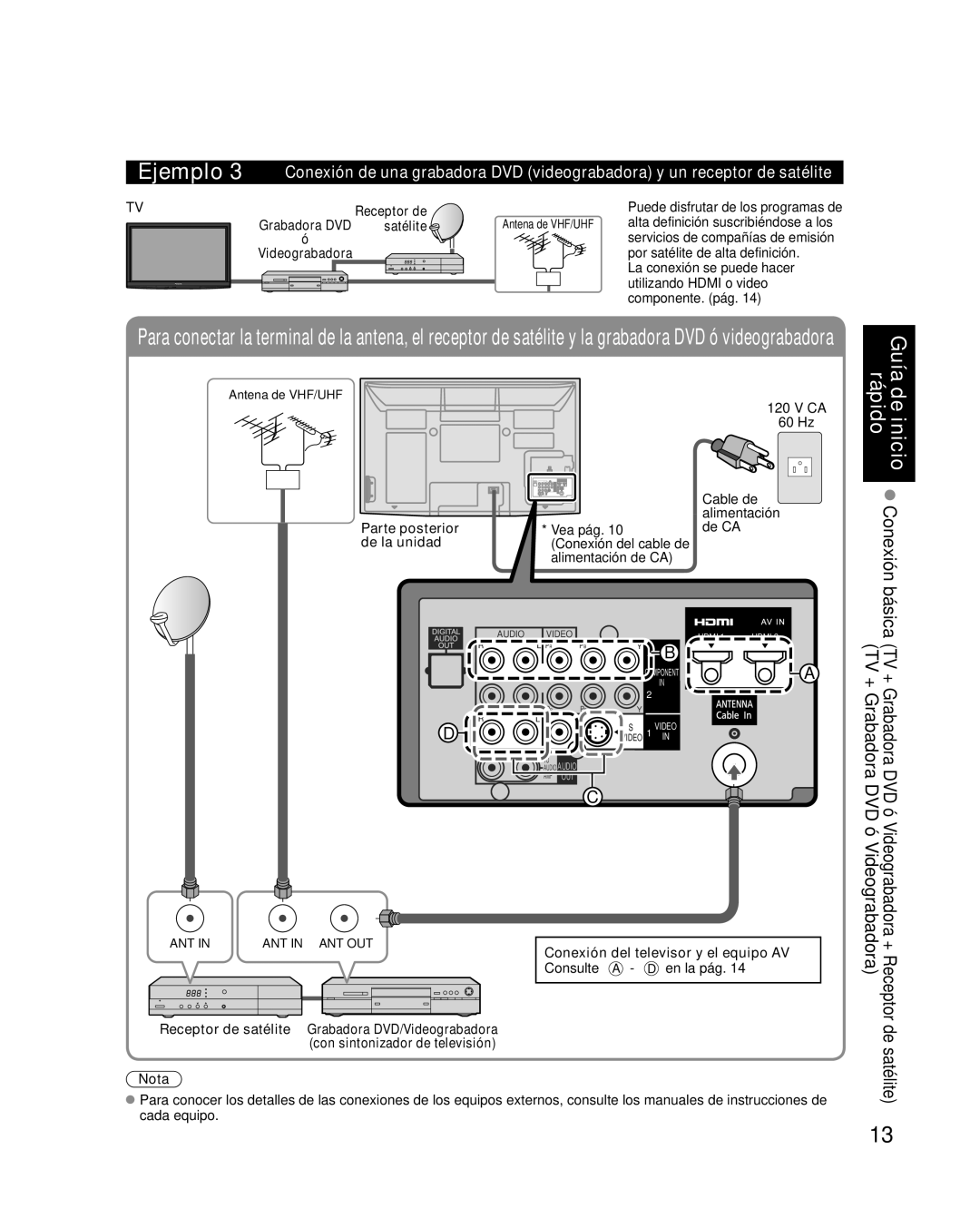 Panasonic TC-P42G10 quick start Derápidoinicio Conexión básica, Satélite, Conexión del televisor y el equipo AV 