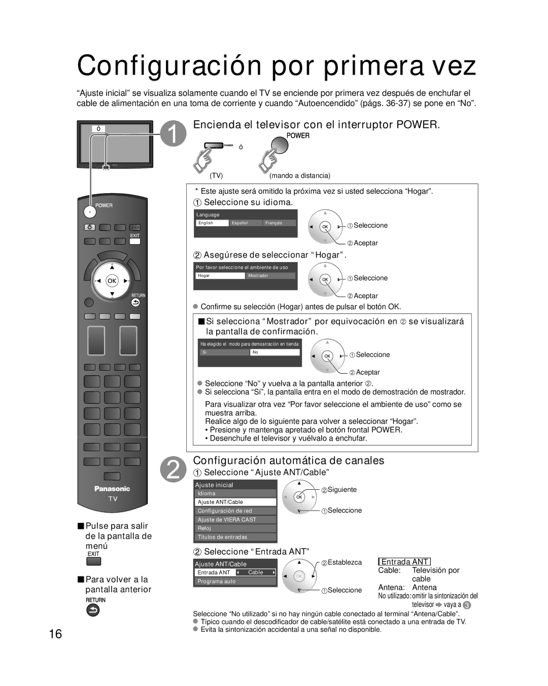 Panasonic TC-P42G10 quick start Configuración por primera vez, Encienda el televisor con el interruptor Power 