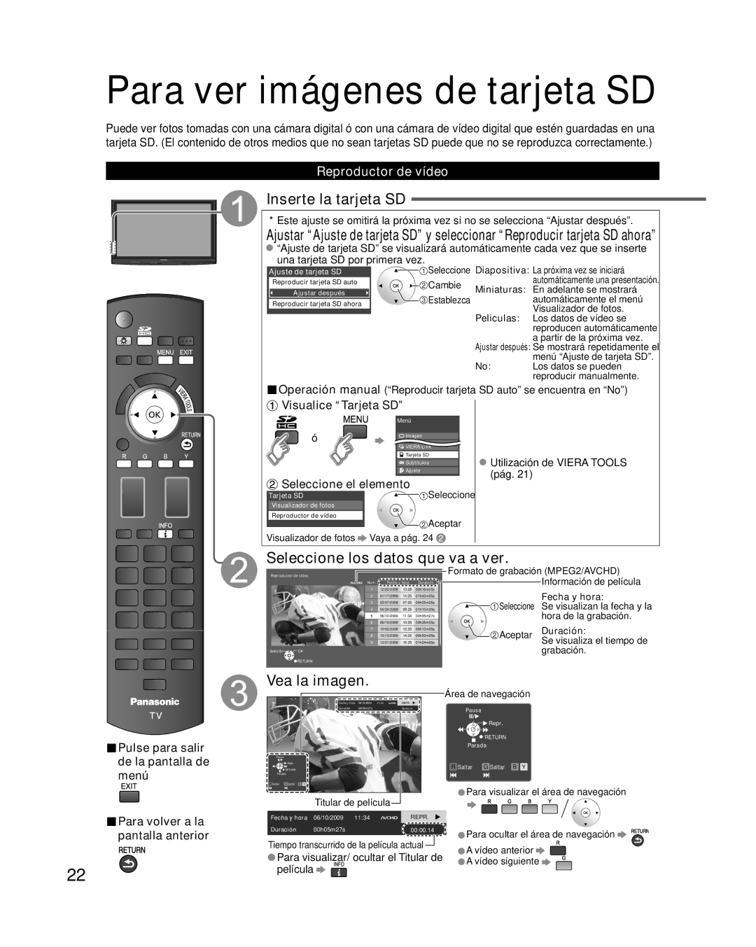 Panasonic TC-P42G10 quick start Para ver imágenes de tarjeta SD, Inserte la tarjeta SD, Seleccione los datos que va a ver 