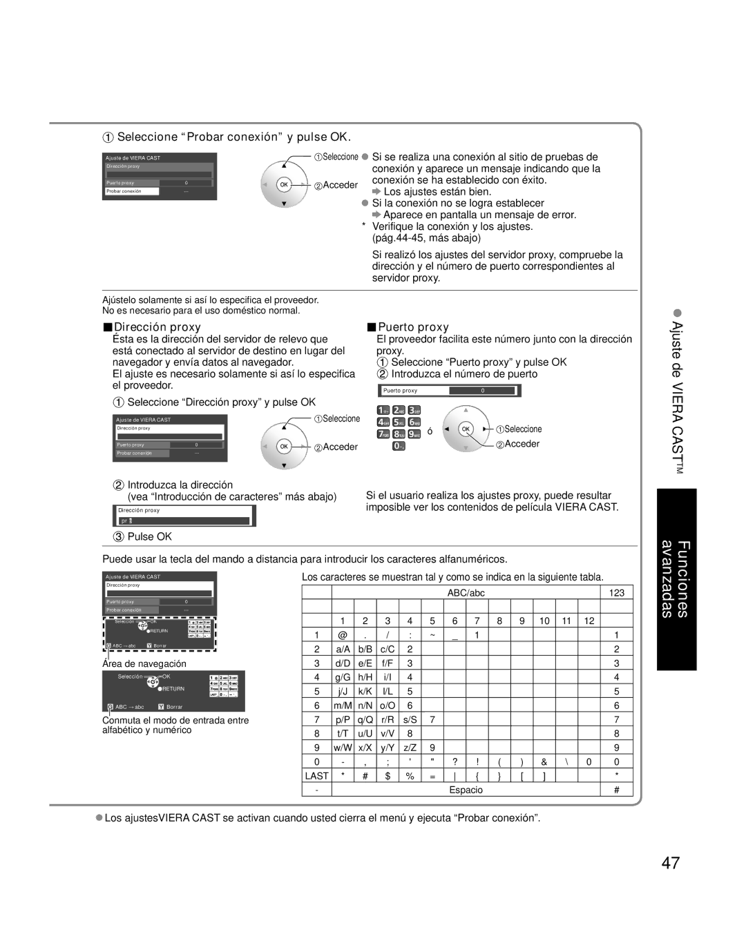 Panasonic TC-P42G10 quick start Dirección proxy Puerto proxy, Seleccione Dirección proxy y pulse OK, Acceder, ABC/abc 123 