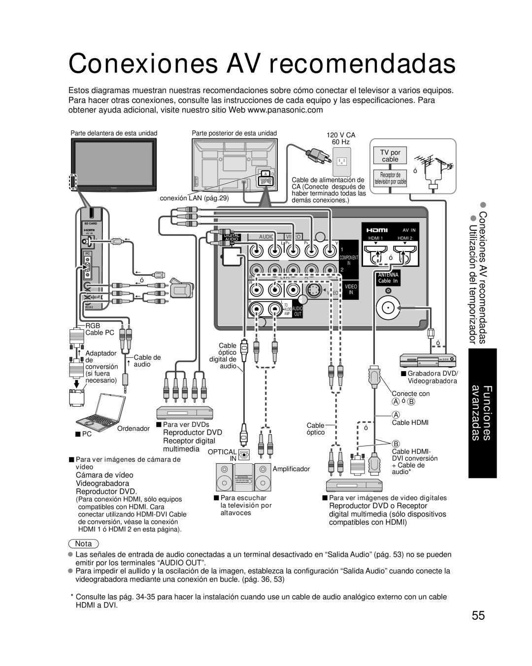 Panasonic TC-P42G10 quick start Conexiones AV recomendadas 