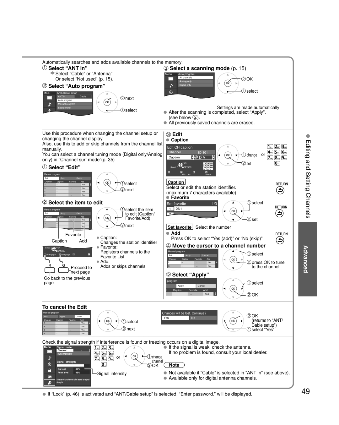 Panasonic TC-P46G25, TC-P42G25, TC-P50G25, TC-P54G25 quick start Editing 