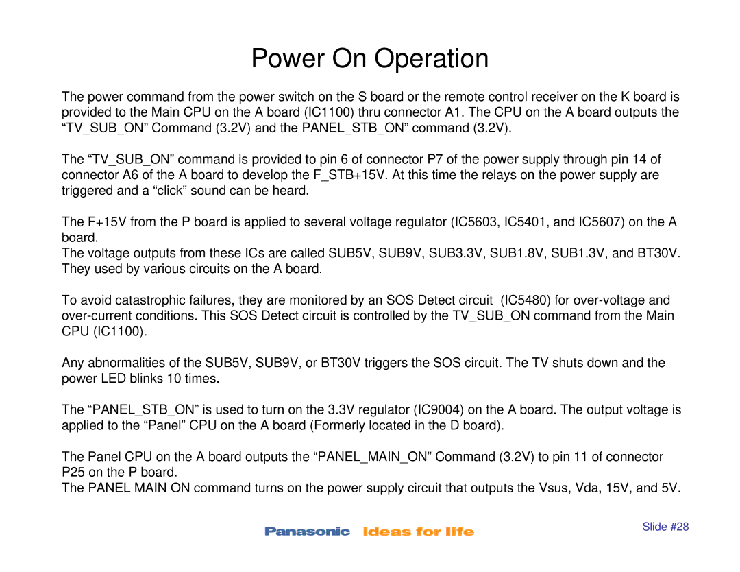 Panasonic TC-P42X1, TC-P42S1, TC-P50S1, TC-P46S1, TC-P50X1 manual Power On Operation 