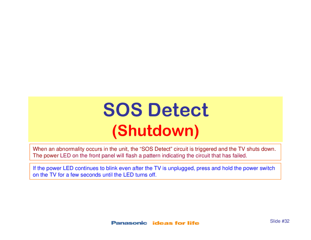 Panasonic TC-P46S1, TC-P42S1, TC-P50S1, TC-P42X1, TC-P50X1 manual SOS Detect 