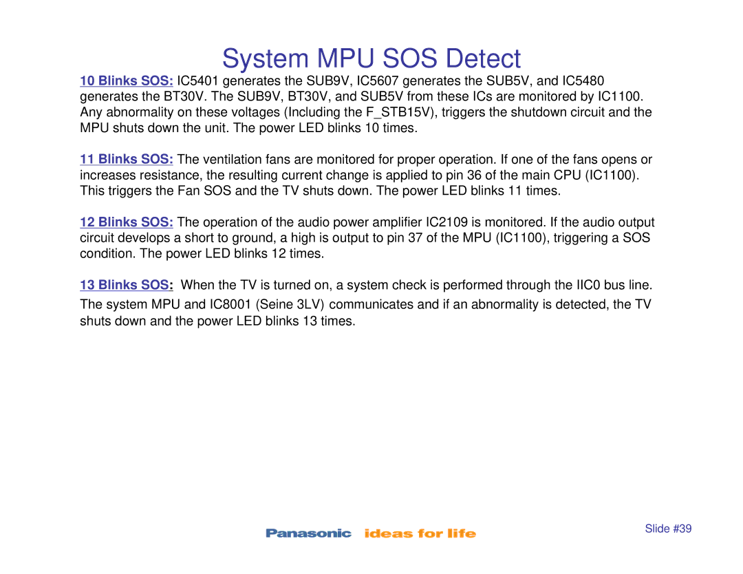 Panasonic TC-P50X1, TC-P42S1, TC-P50S1, TC-P46S1, TC-P42X1 manual System MPU SOS Detect 