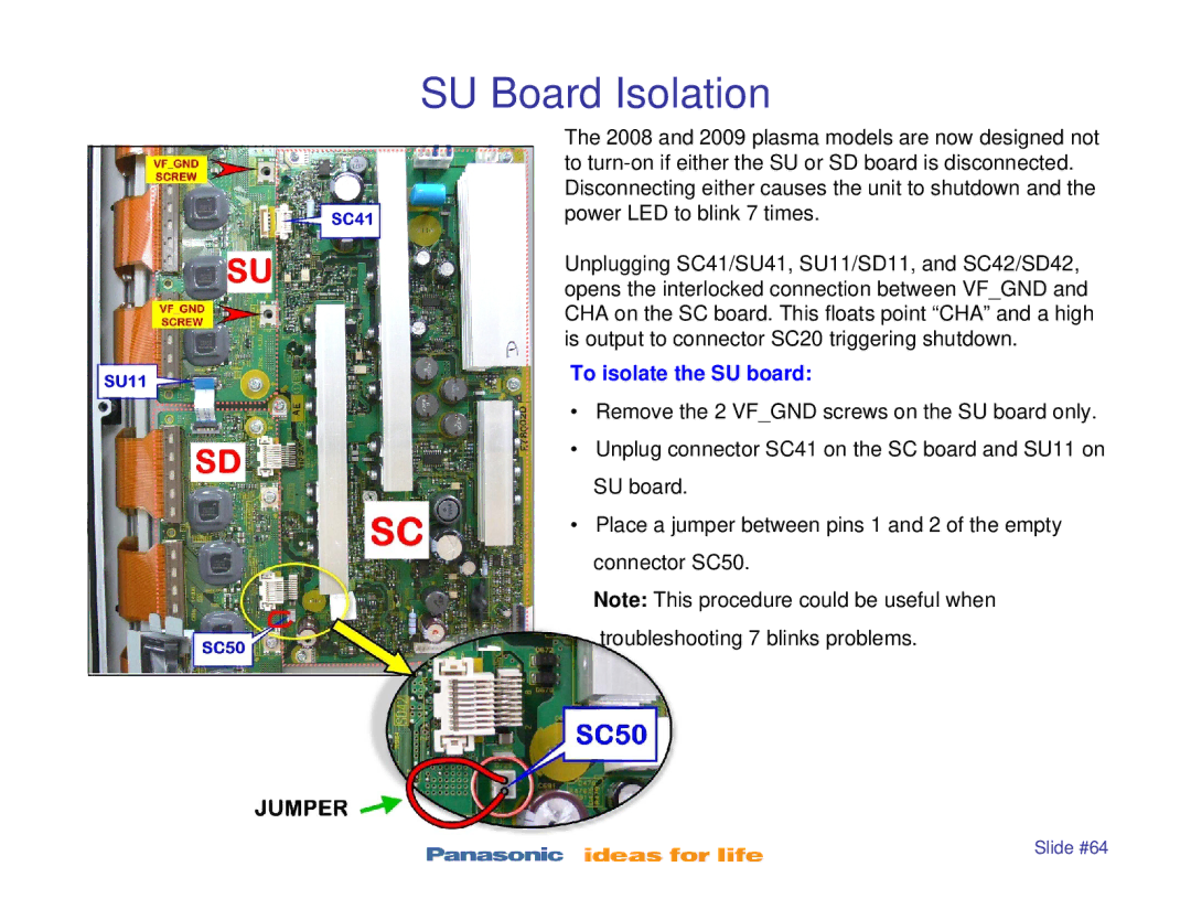 Panasonic TC-P50X1, TC-P42S1, TC-P50S1, TC-P46S1, TC-P42X1 manual SU Board Isolation, To isolate the SU board 