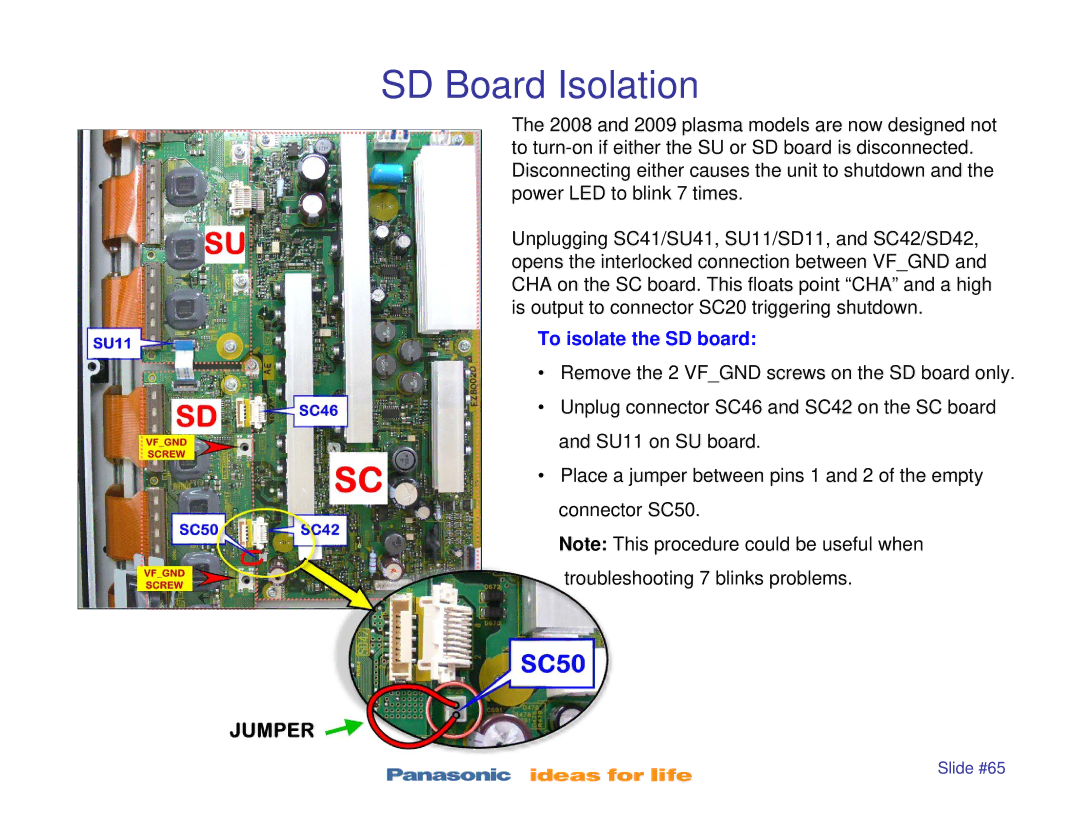 Panasonic TC-P42S1, TC-P50S1, TC-P46S1, TC-P42X1, TC-P50X1 manual SD Board Isolation, To isolate the SD board 