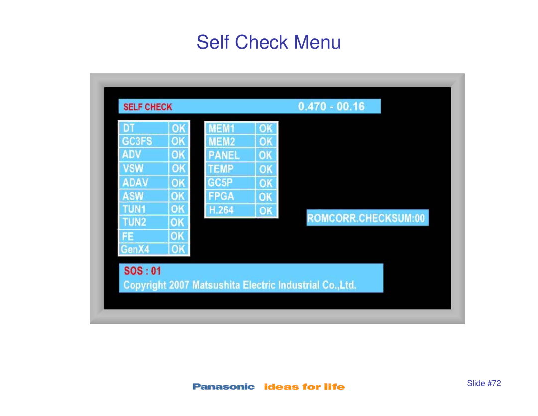 Panasonic TC-P46S1, TC-P42S1, TC-P50S1, TC-P42X1, TC-P50X1 manual Self Check Menu 