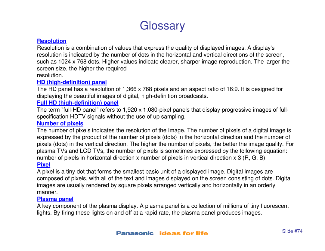 Panasonic TC-P50X1, TC-P42S1, TC-P50S1, TC-P46S1, TC-P42X1 manual Glossary 