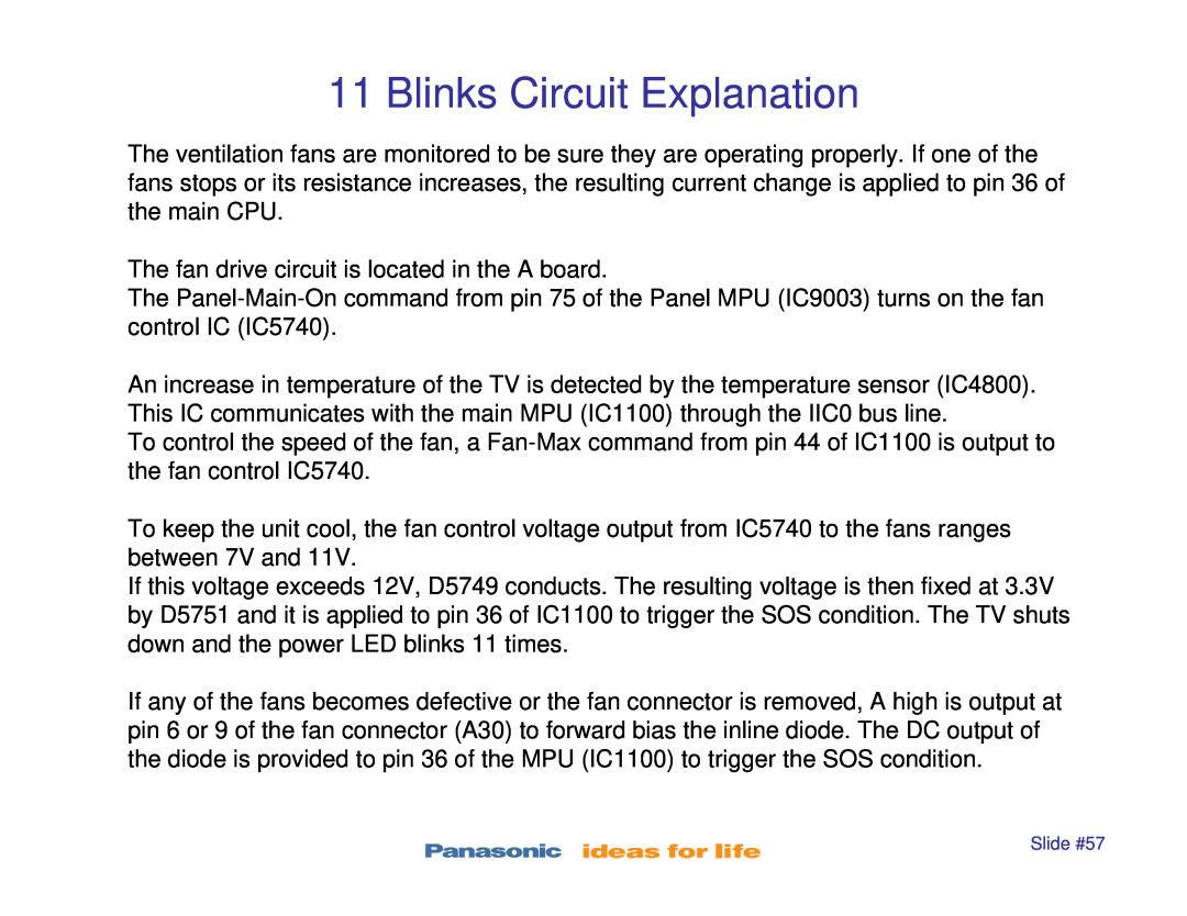 Panasonic TC-P46S1, TC-P42S1, TC-P50S1, TC-P42X1, TC-P50X1 manual Blinks Circuit Explanation 