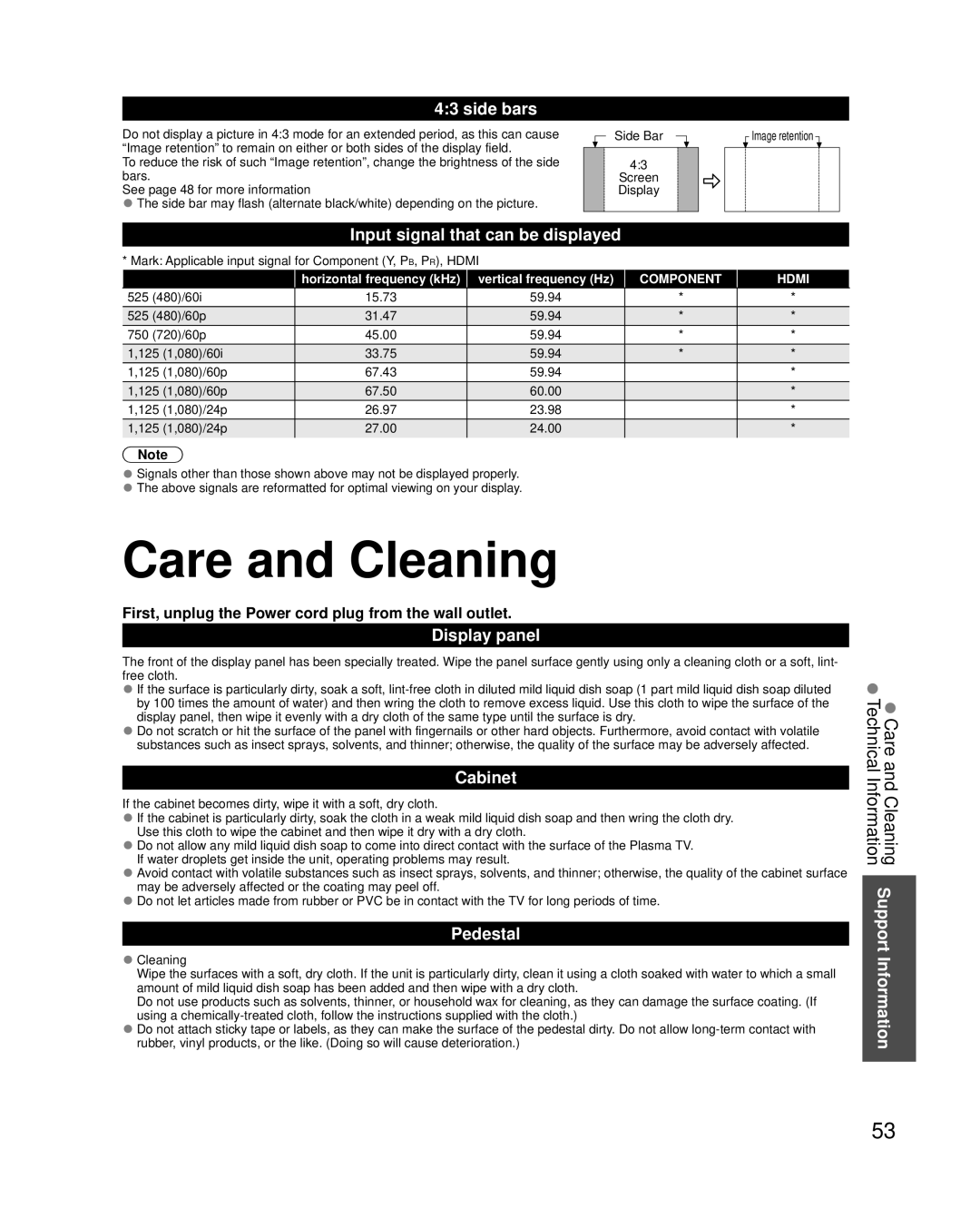 Panasonic TC-P50X3, TC-P46X3, TC-P42X3 owner manual Care and Cleaning 