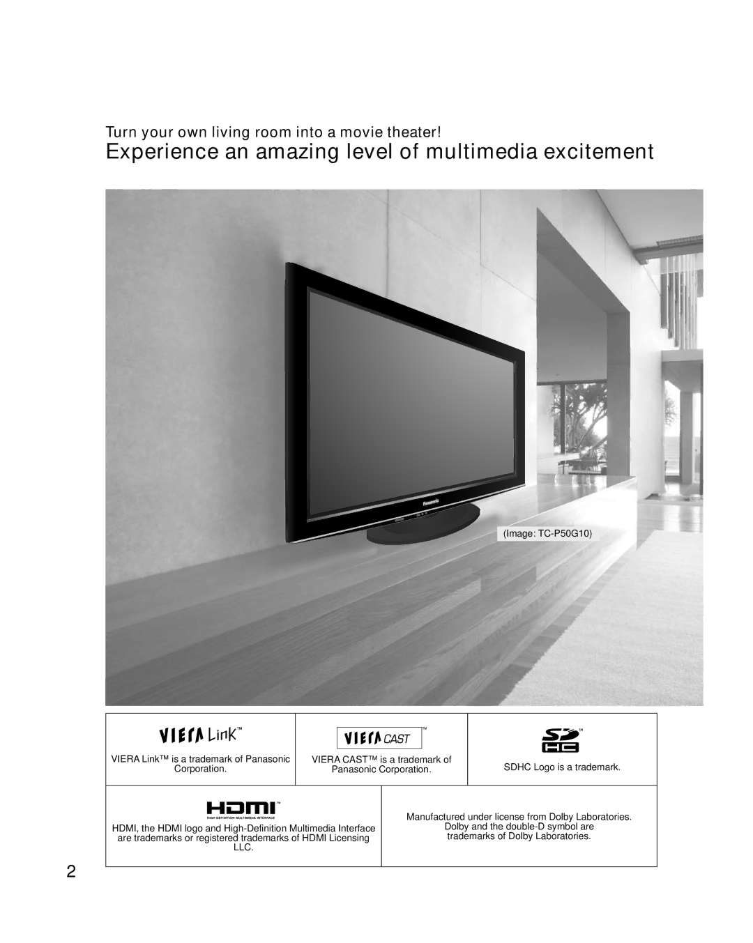 Panasonic TC-P54G10, TC-P46G10 quick start Turn your own living room into a movie theater, Image TC-P50G10 