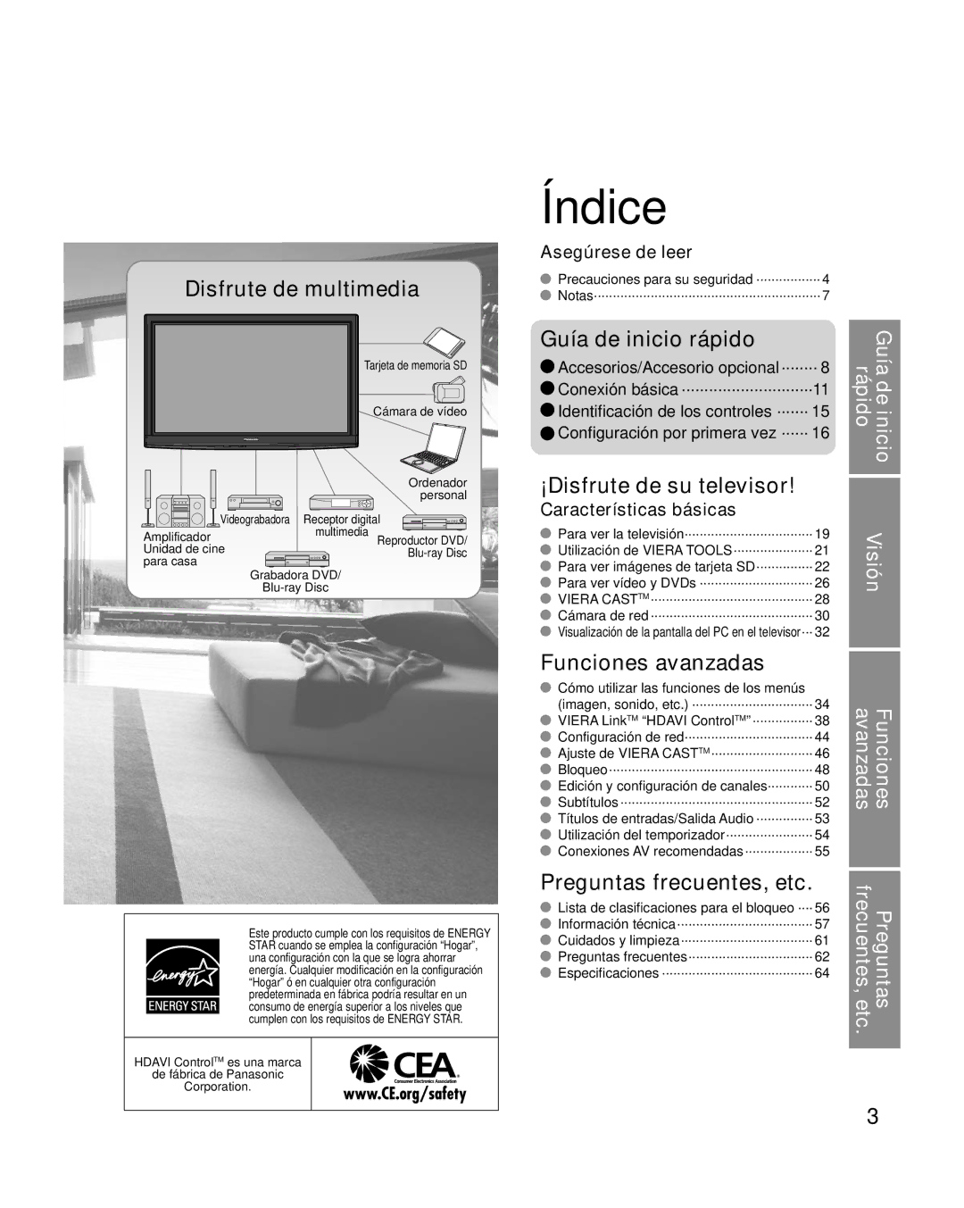 Panasonic TC-P54G10, TC-P50G10, TC-P46G10 quick start Asegúrese de leer, Características básicas 