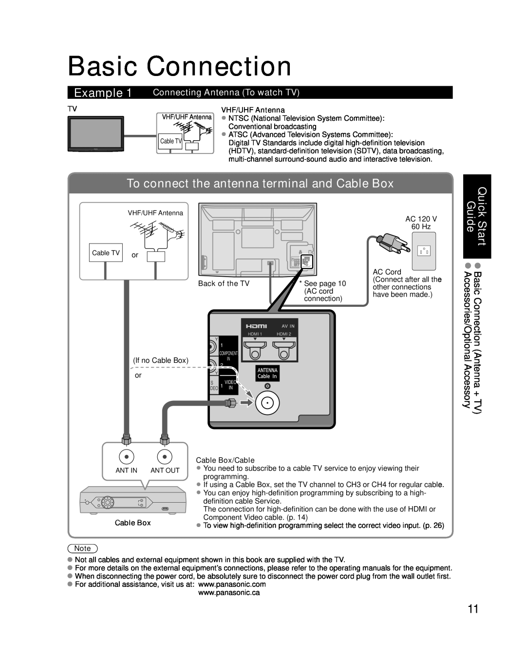 Panasonic TC-P54G10, TC-P50G10 Basic Connection, Example, To connect the antenna terminal and Cable Box, If no Cable Box 