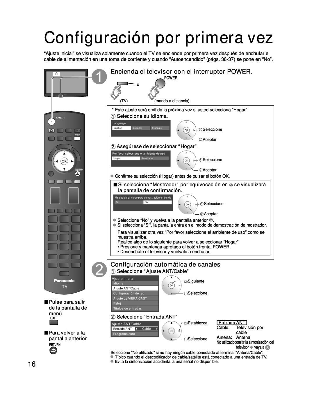 Panasonic TC-P50G10 Configuración por primera vez, Encienda el televisor con el interruptor POWER, Seleccione su idioma 