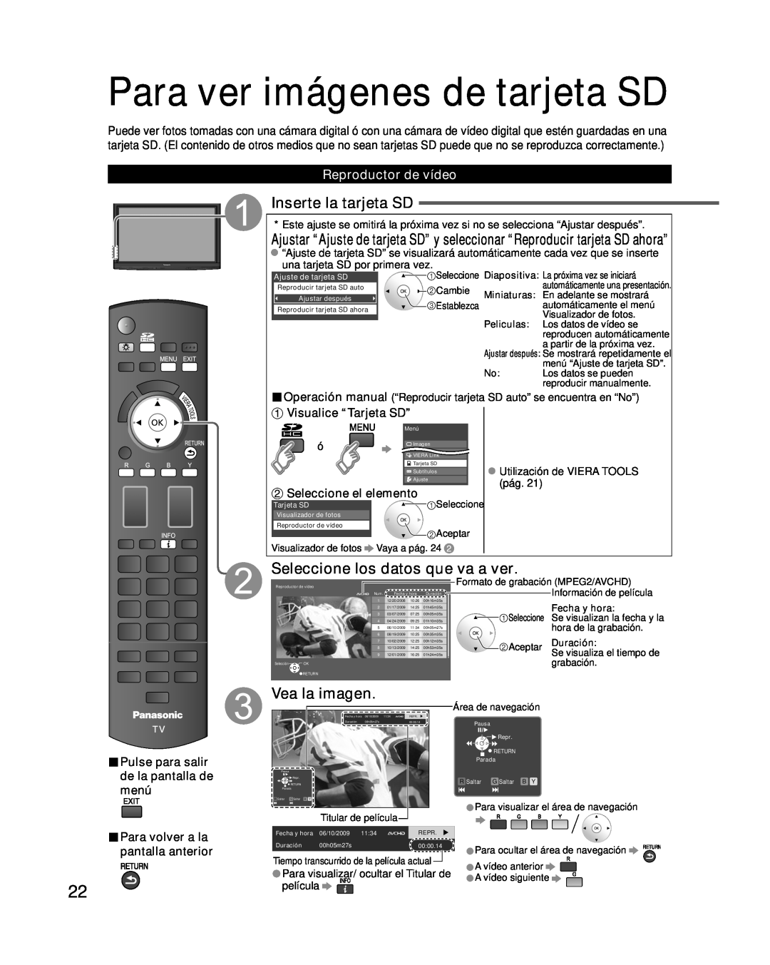 Panasonic TC-P50G10 Para ver imágenes de tarjeta SD, Inserte la tarjeta SD, Seleccione los datos que va a ver, menú 