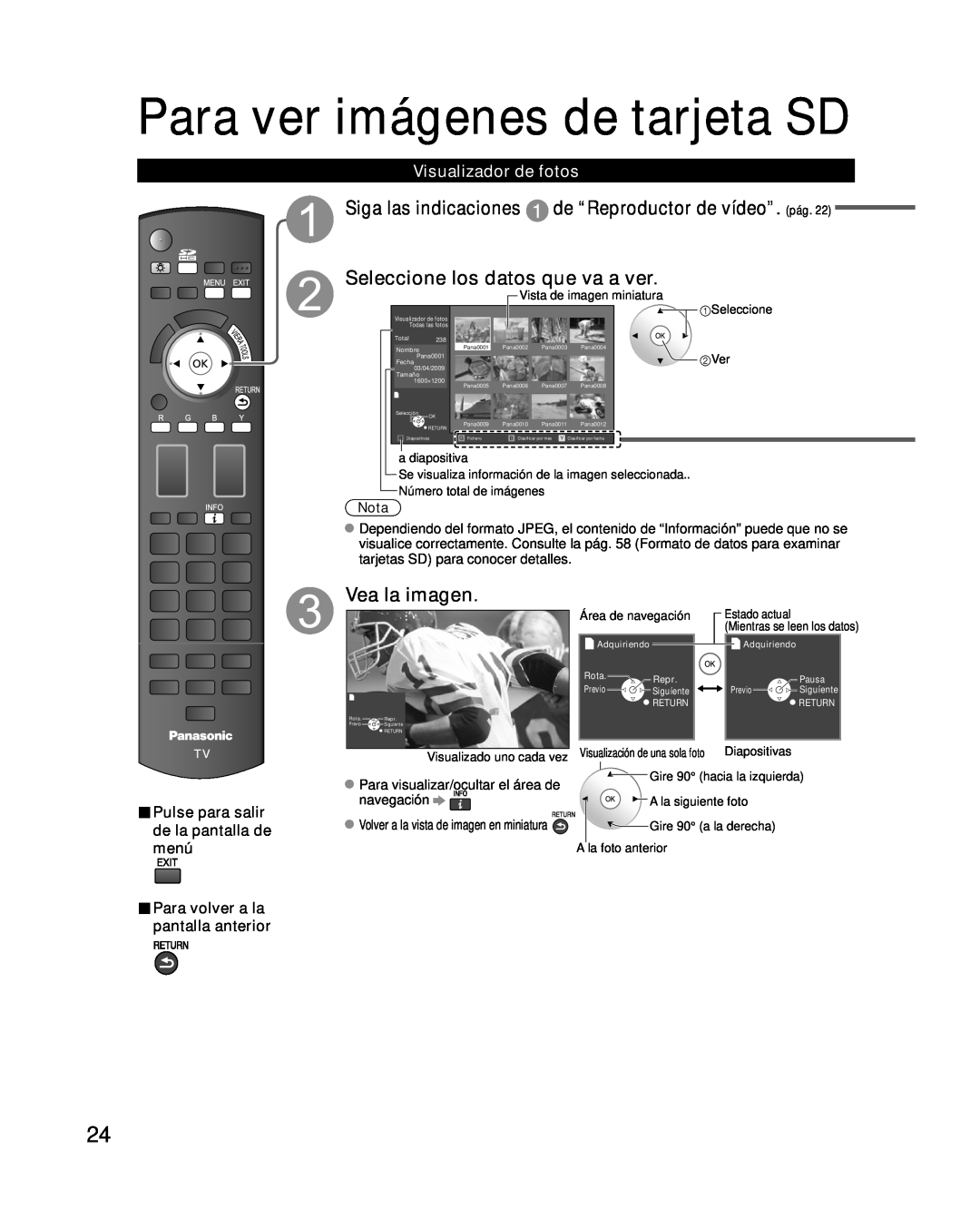 Panasonic TC-P54G10, TC-P50G10 Siga las indicaciones de “Reproductor de vídeo”. pág, Visualizador de fotos, Vea la imagen 