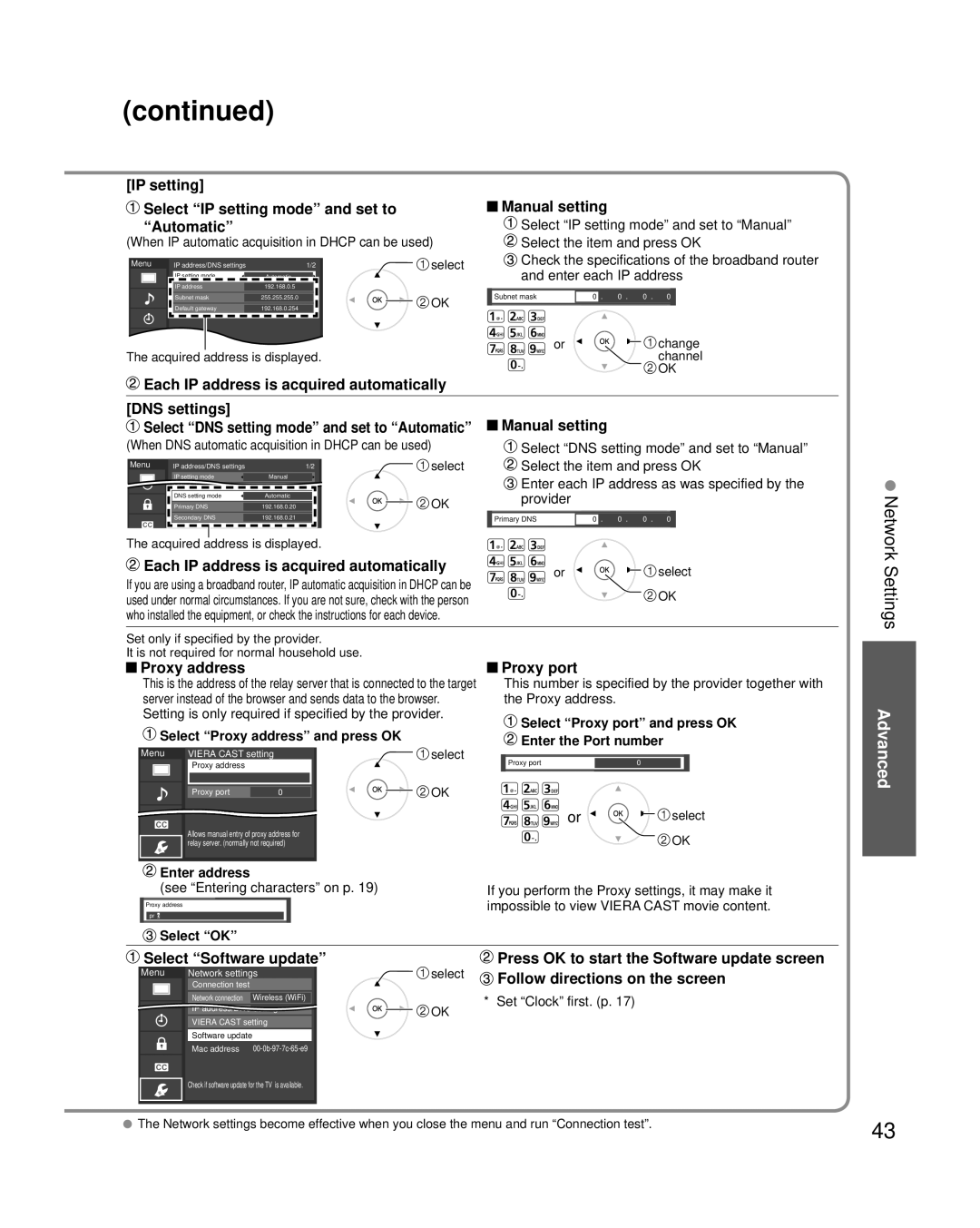 Panasonic TC-P54G20, TC-P50G20 quick start DNS settings Manual setting 