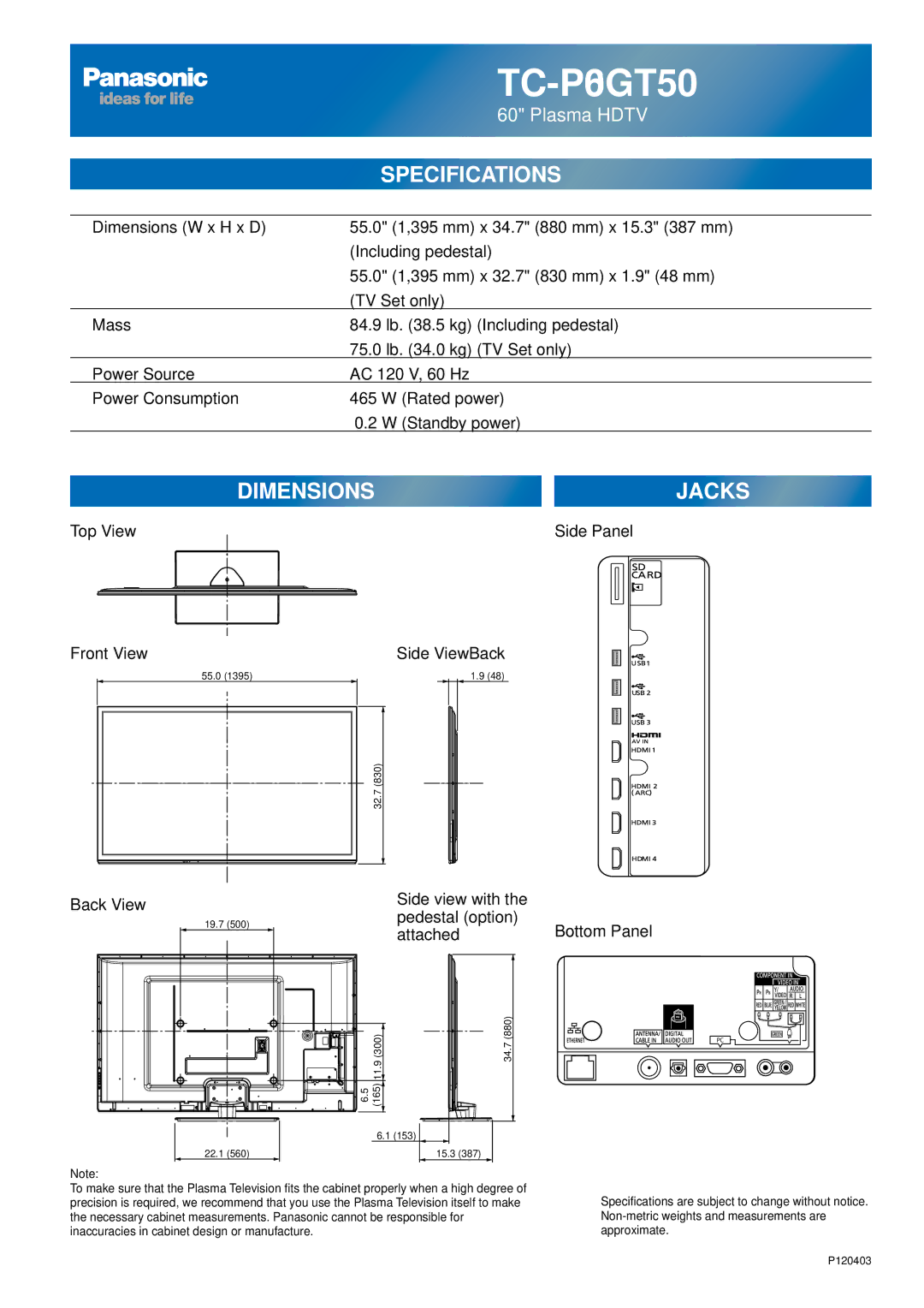 Panasonic TC-P55GT50, TC-P50GT50, TC-P65GT50 owner manual TC-P60GT50 