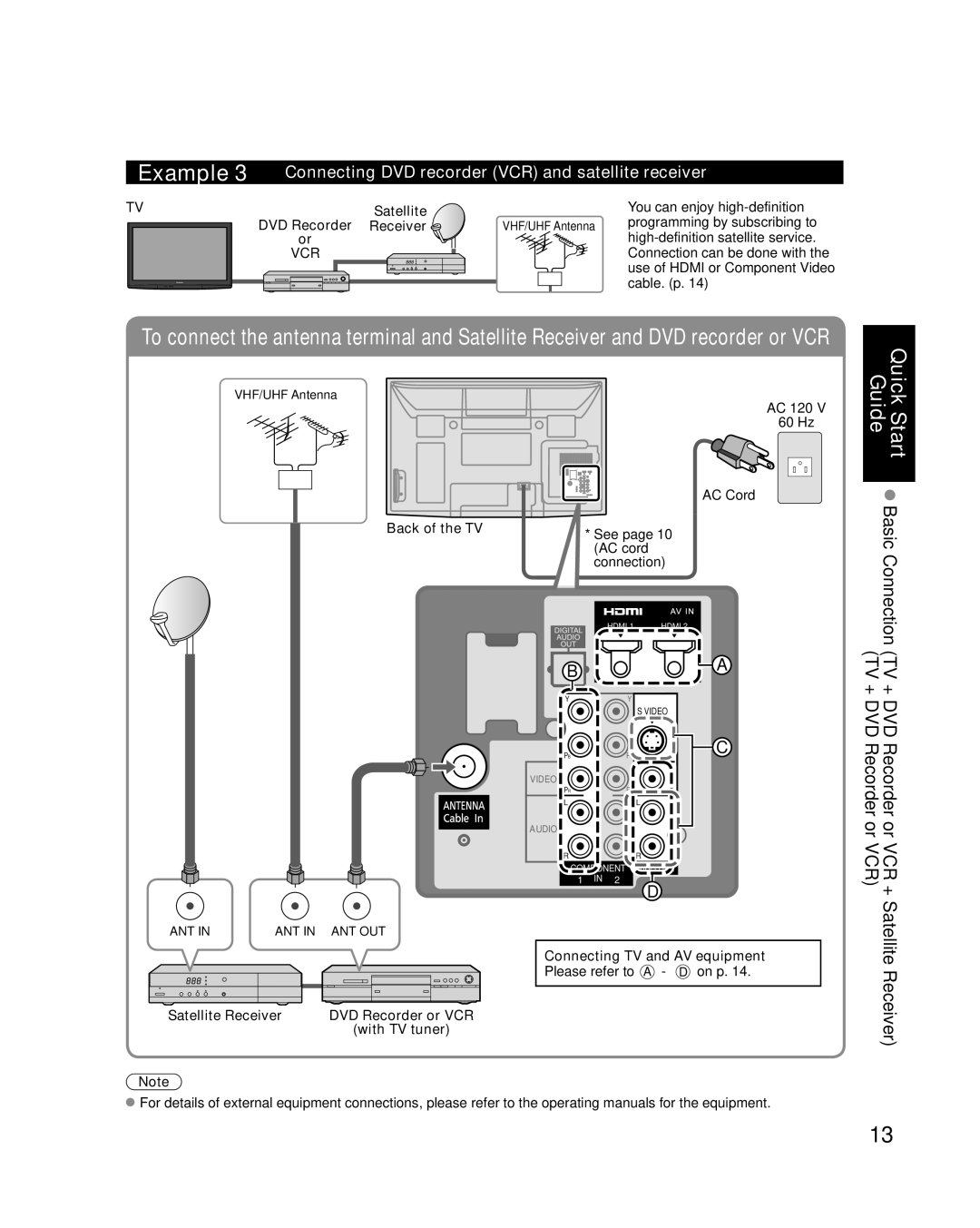 Panasonic TC-P46S1 Connecting DVD recorder VCR and satellite receiver, QuickGuideStart Basic Connection, Satellite 