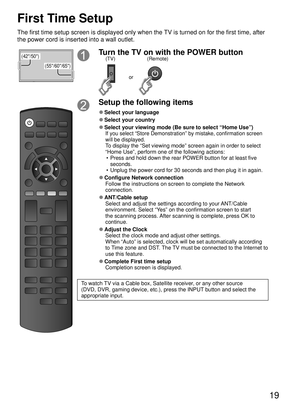 Panasonic TC-P65S60, TC-P50S60, TC-P42S60, TC-P55S60, TC-P60S60, TCP65S60, TCP60S60, TCP50S60 owner manual First Time Setup 