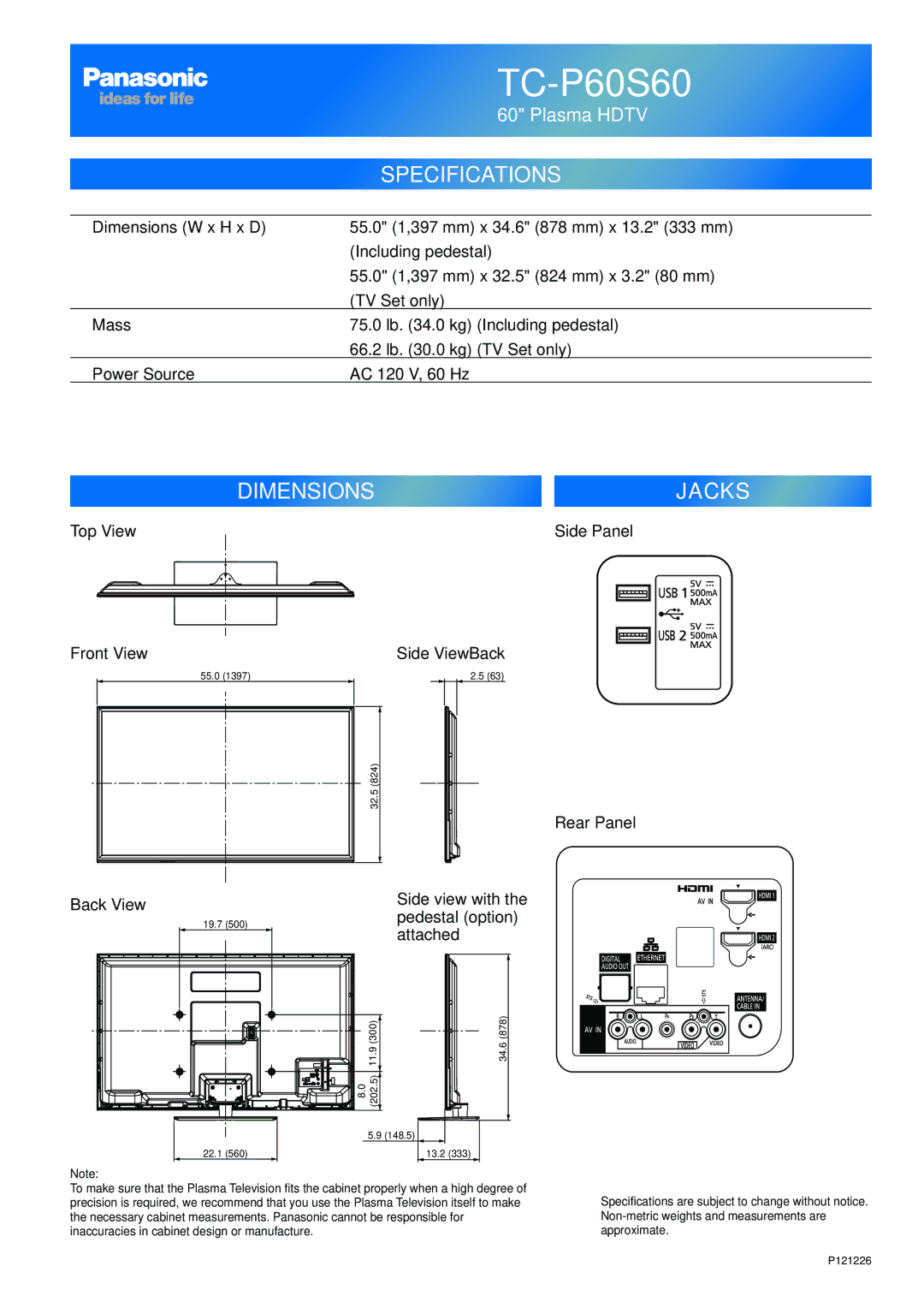 Panasonic TC-P50S60, TC-P42S60, TC-P55S60, TC-P65S60, TCP65S60, TCP60S60, TCP50S60 owner manual TC-P60S60 