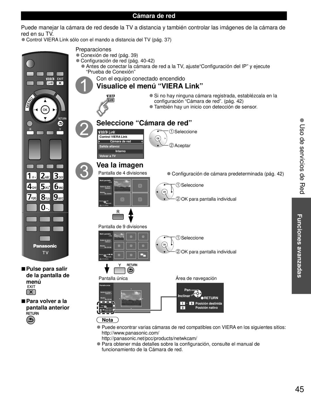 Panasonic TC-P42ST30, TC-P50ST30, TC-P46ST30 Visualice el menú Viera Link, Seleccione Cámara de red, Vea la imagen 