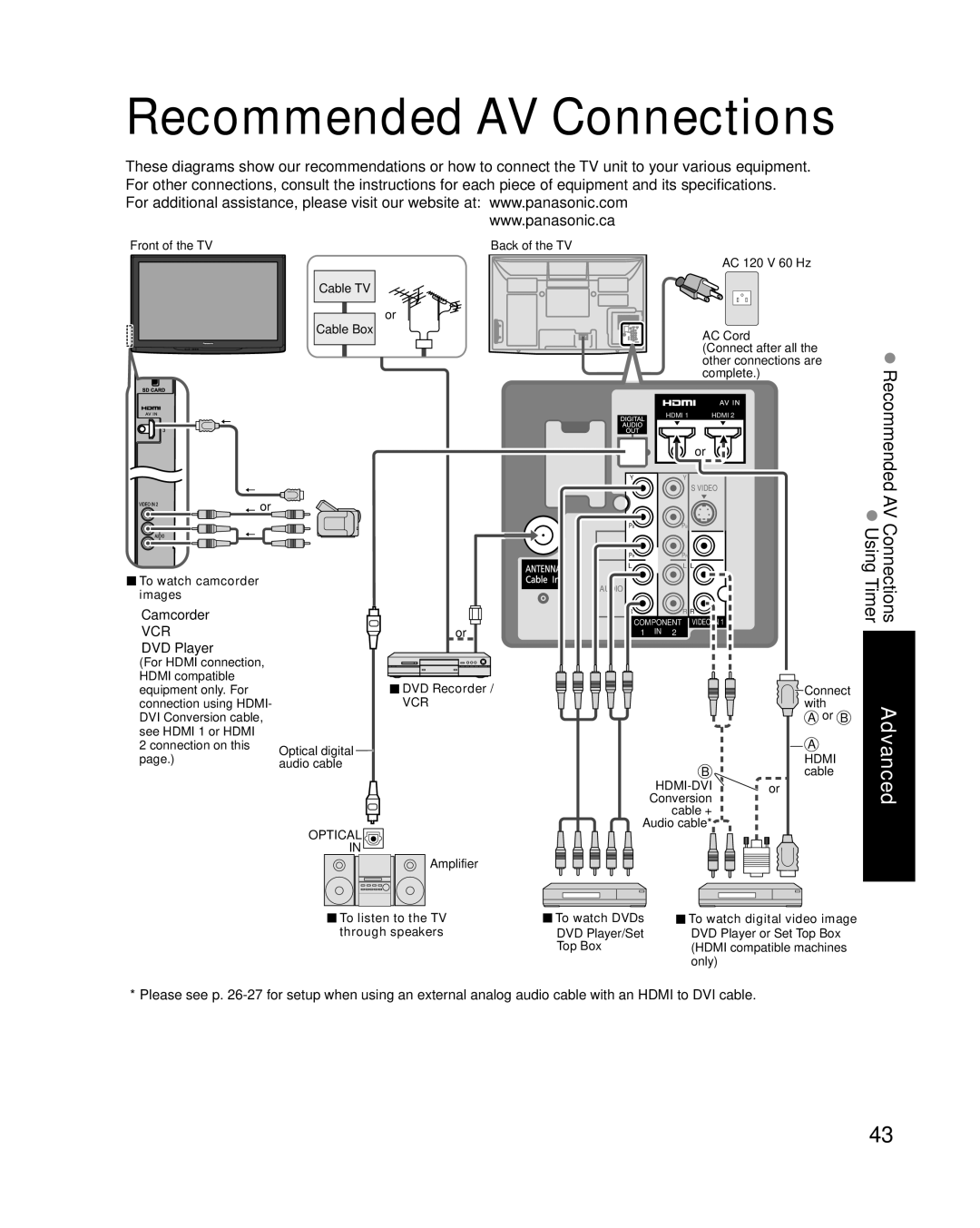 Panasonic TC-P50U1 quick start Recommended AV Connections, To watch camcorder images 