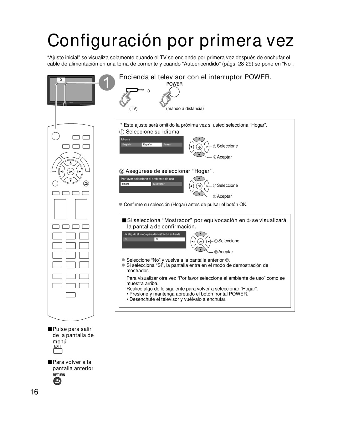 Panasonic TC P50U1 Configuración por primera vez, Encienda el televisor con el interruptor Power, Seleccione su idioma 