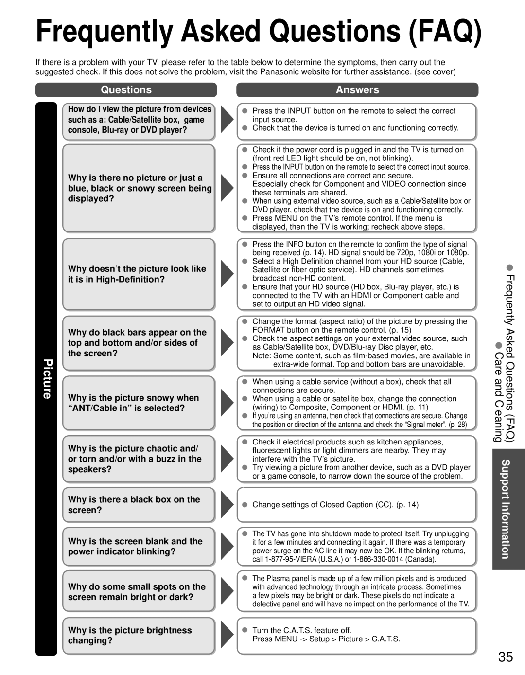 Panasonic TC-P50U50 owner manual Questions Answers, Why is the picture brightness changing? 