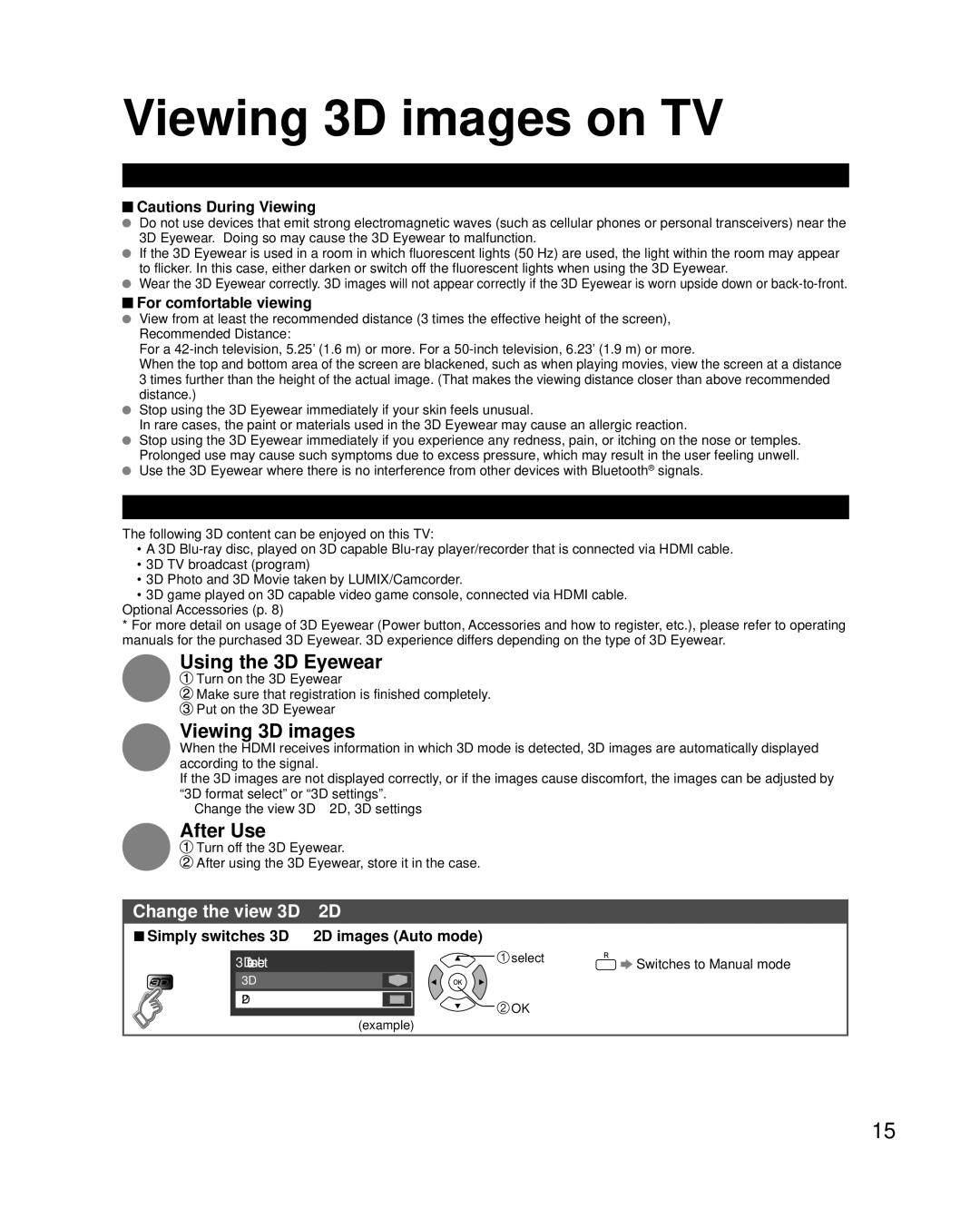 Panasonic TC-P42UT50, TC-P50UT50 owner manual Viewing 3D images on TV, Using the 3D Eyewear, After Use 