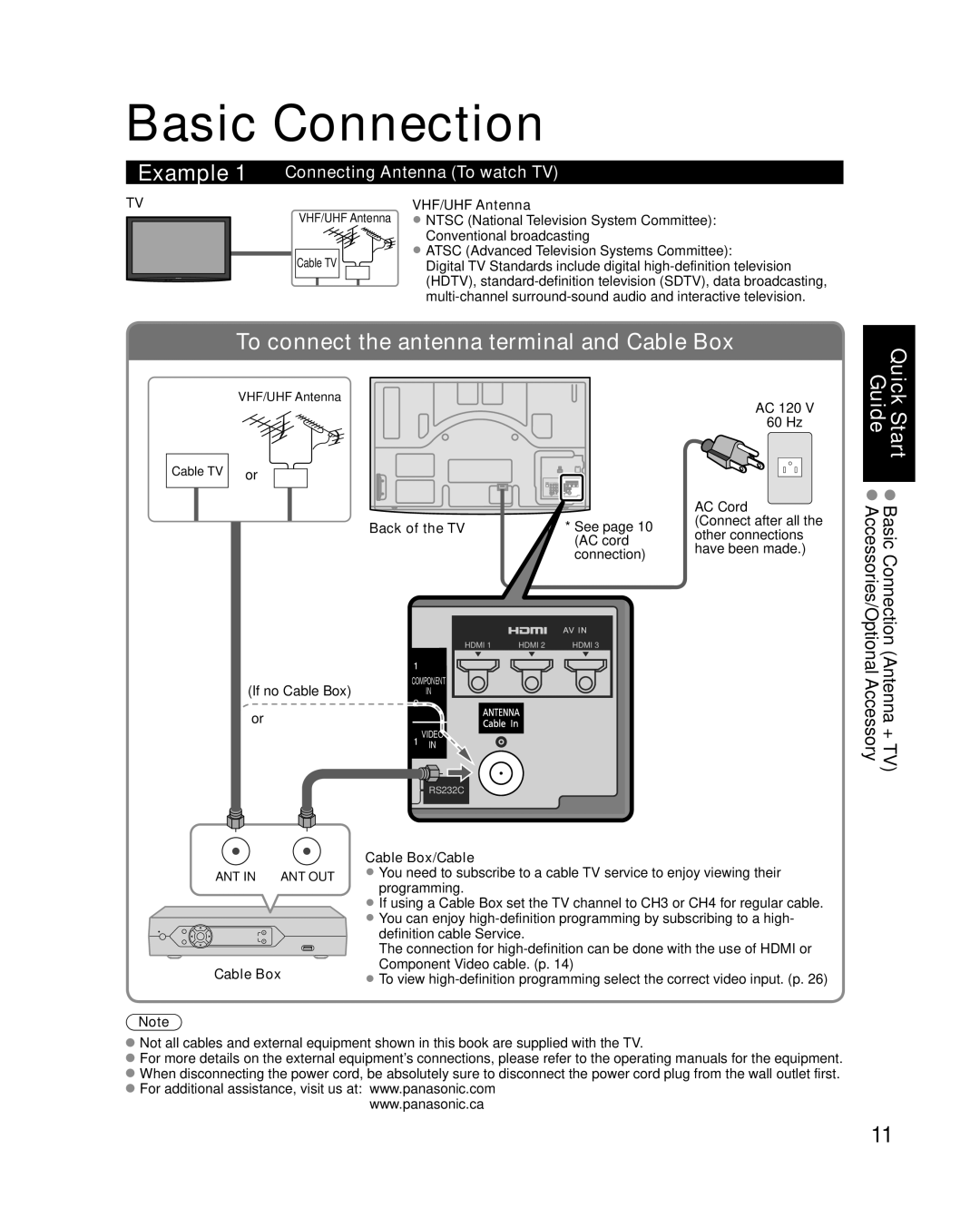 Panasonic TC-P54V10, TC-P50V10 quick start Basic Connection, Connecting Antenna To watch TV 