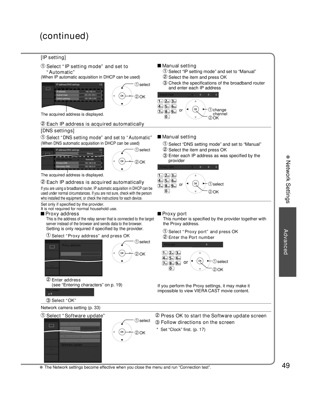 Panasonic TC-P54VT25, TC-P50VT25 quick start Network Settings 