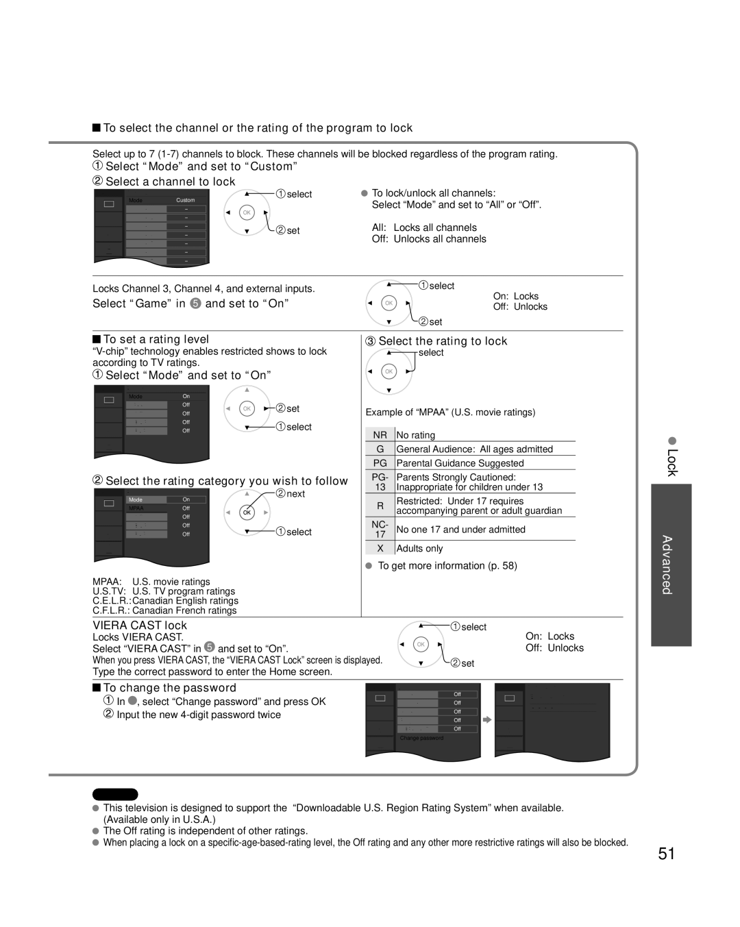 Panasonic TC-P54VT25, TC-P50VT25 quick start Lock 