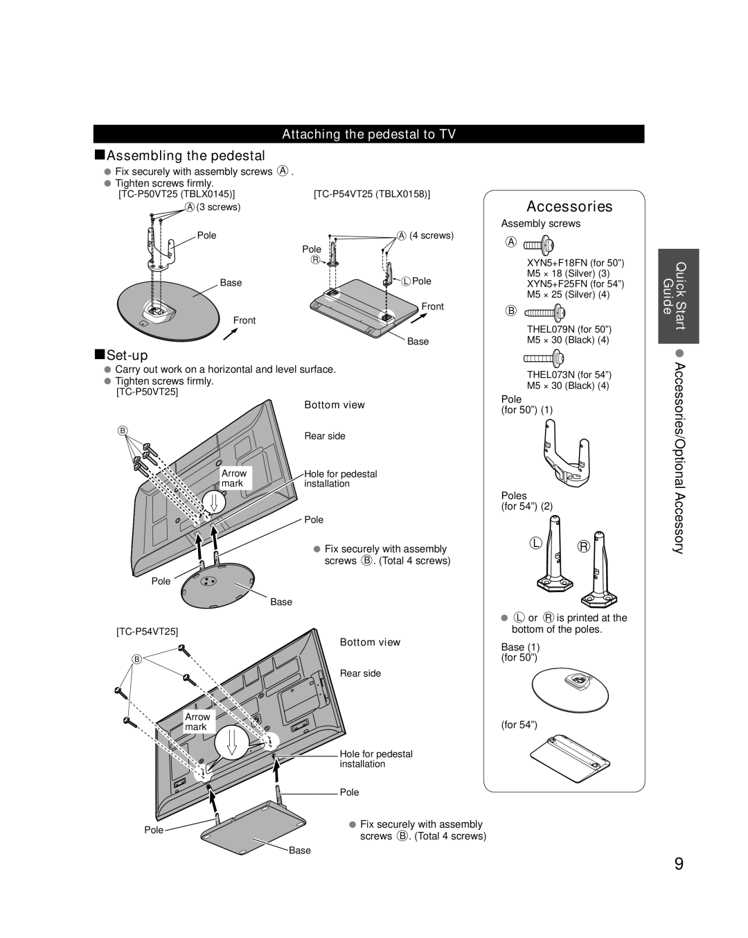 Panasonic TC-P54VT25, TC-P50VT25 quick start Attaching the pedestal to TV, Bottom view 